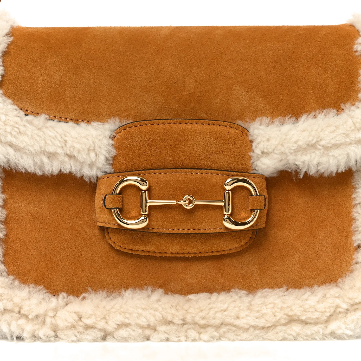 Suede Shearling Horsebit 1955 Shoulder Bag Honey Beige Milk - Top Club