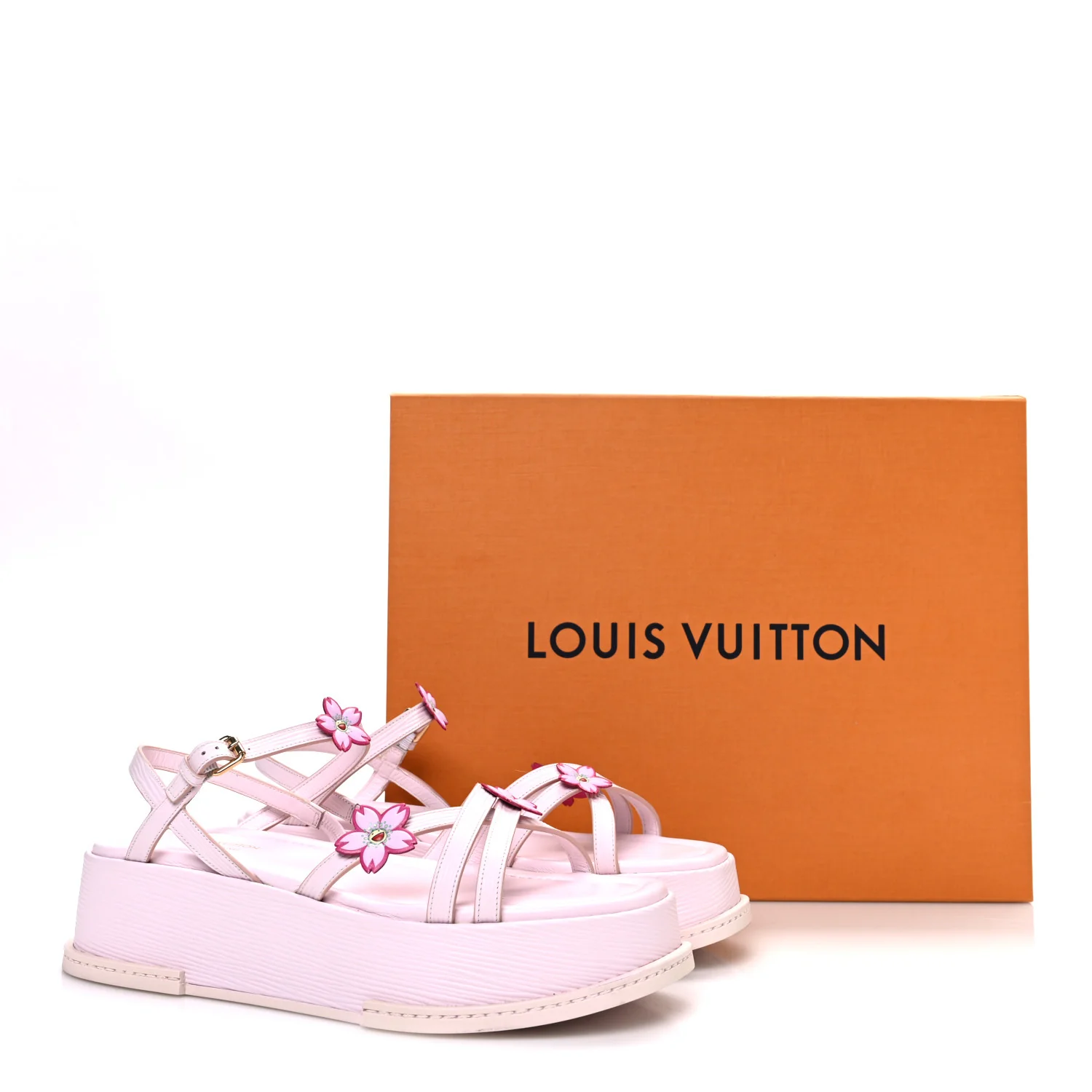 LV X TM Cherry Blossom Calfskin Maya Flatform Sandals 40 Light Pink - Top Club