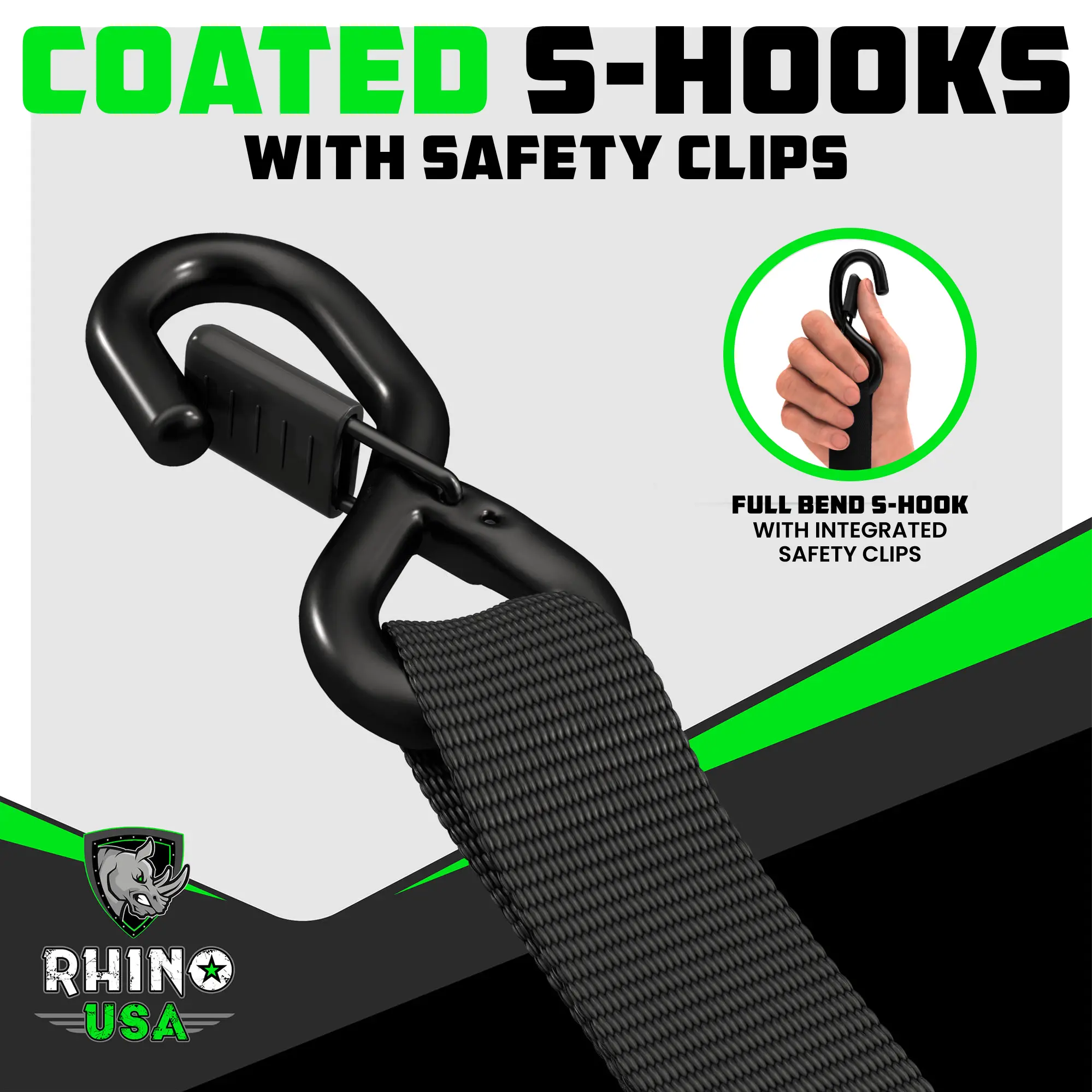 Rhino USA TRADITIONAL Ratchet Straps Heavy Duty Kit - 1.6 Inch x 8ft -15ft (5,208lb Break Strength) 2-4 pack