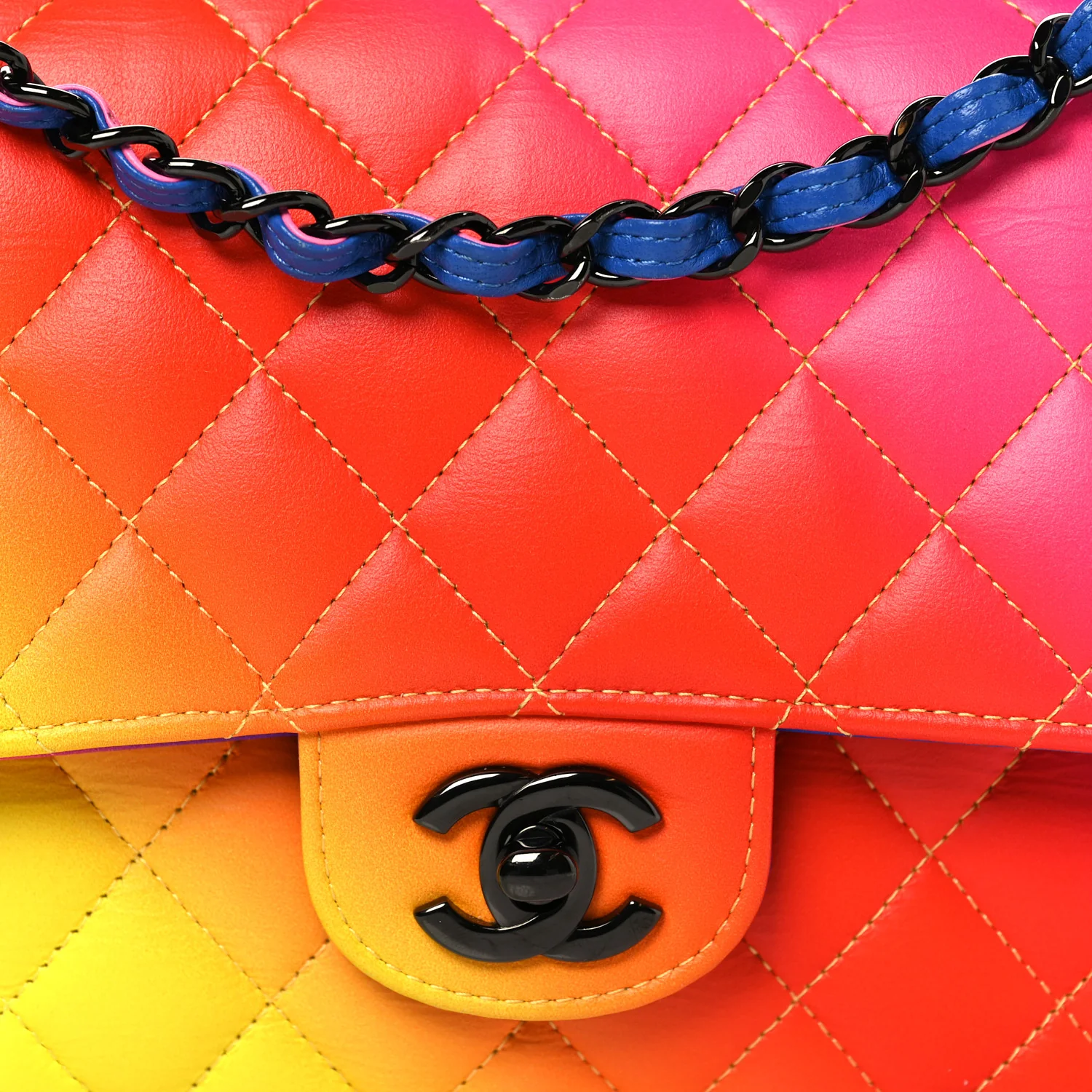 Calfskin Quilted Medium Rainbow Double Flap Multicolor - Top Club