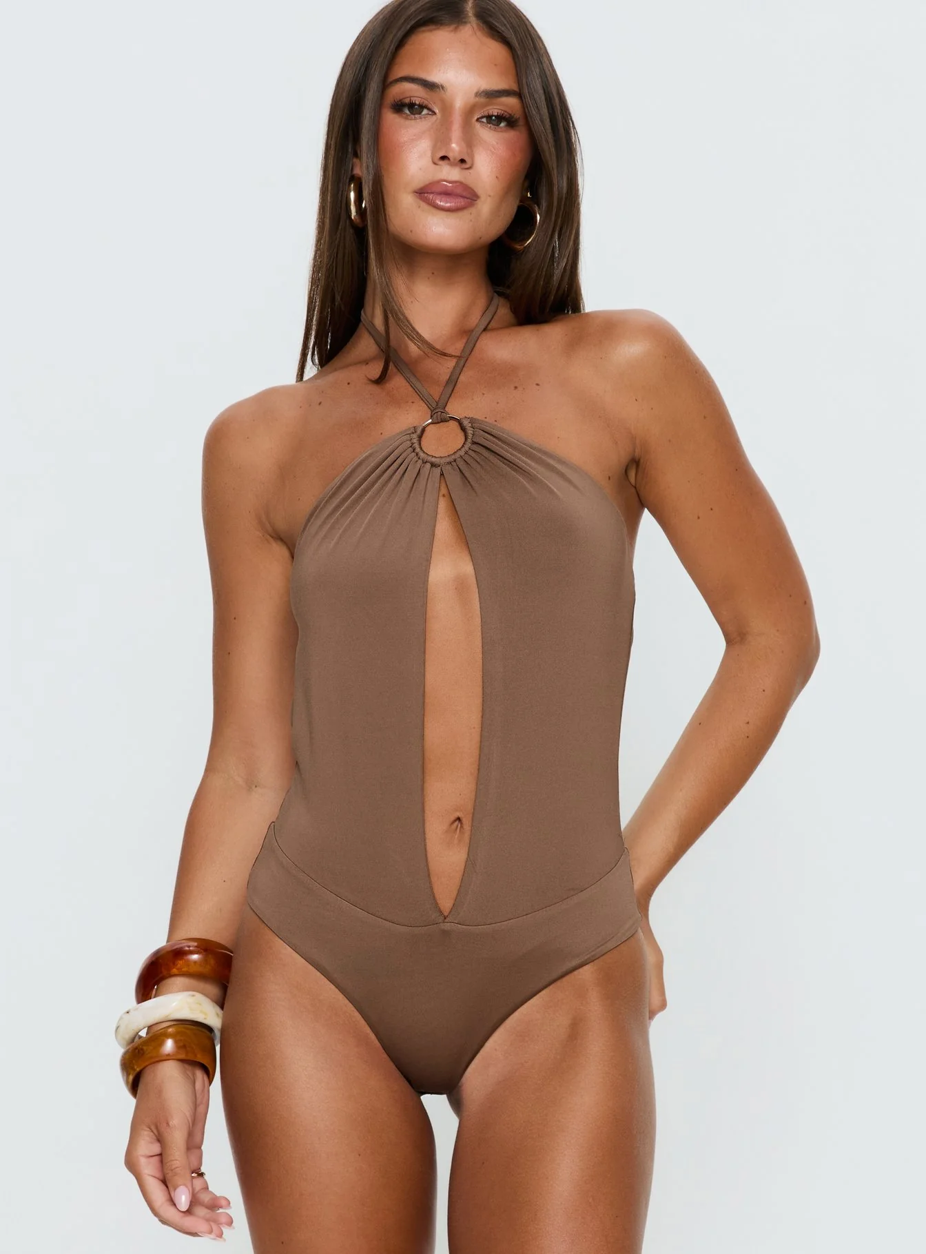 Damiana Cut Out Bodysuit Brown