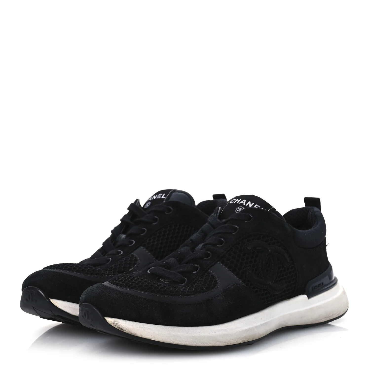 Calfskin Mesh Lycra Suede Womens Logo Sneakers 40 Black - Top Club