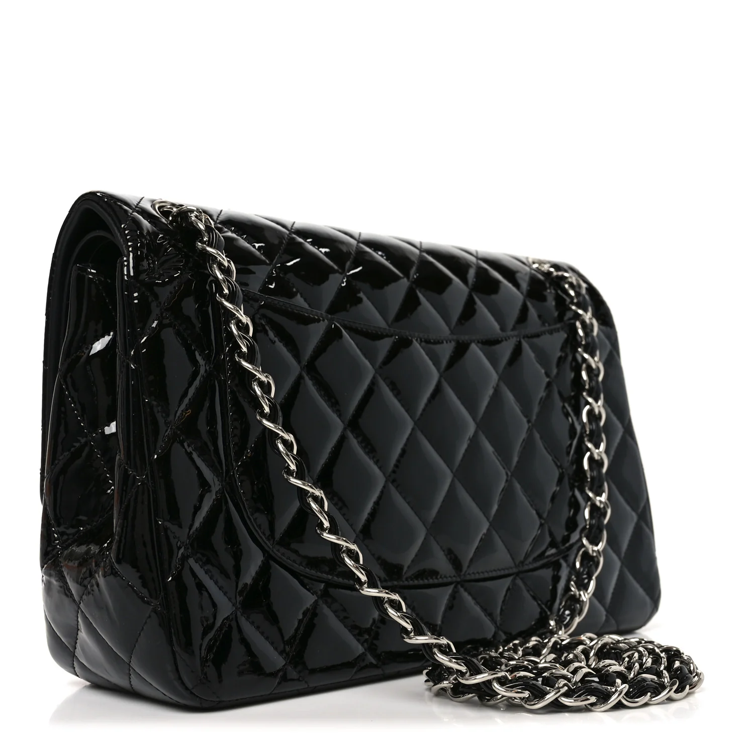 Patent Quilted Jumbo Double Flap Black - Top Club