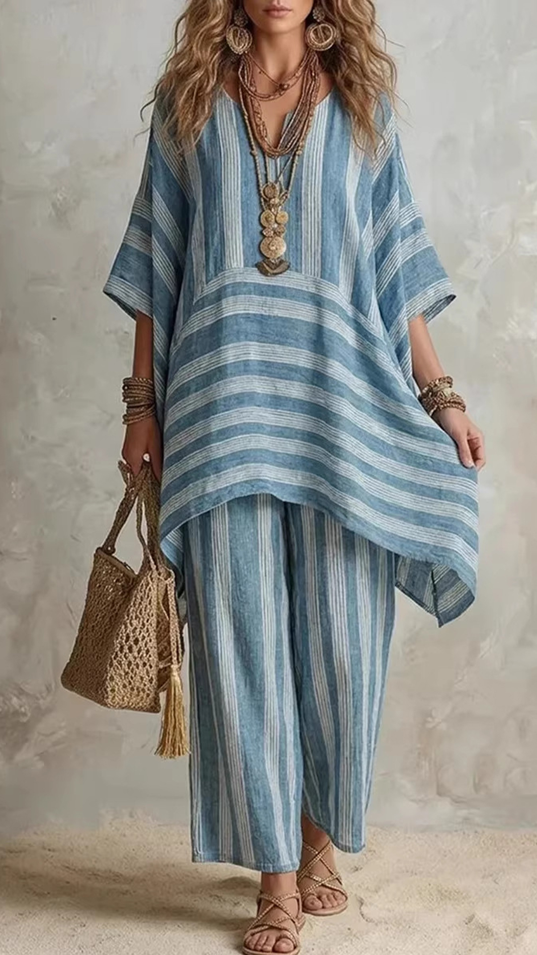 Casual Loose Striped Cotton And Linen Top And Pants Two-piece Set - Nordfashionstorm - Women's Clothing, Fashion for You - Nordfashionstorm.com