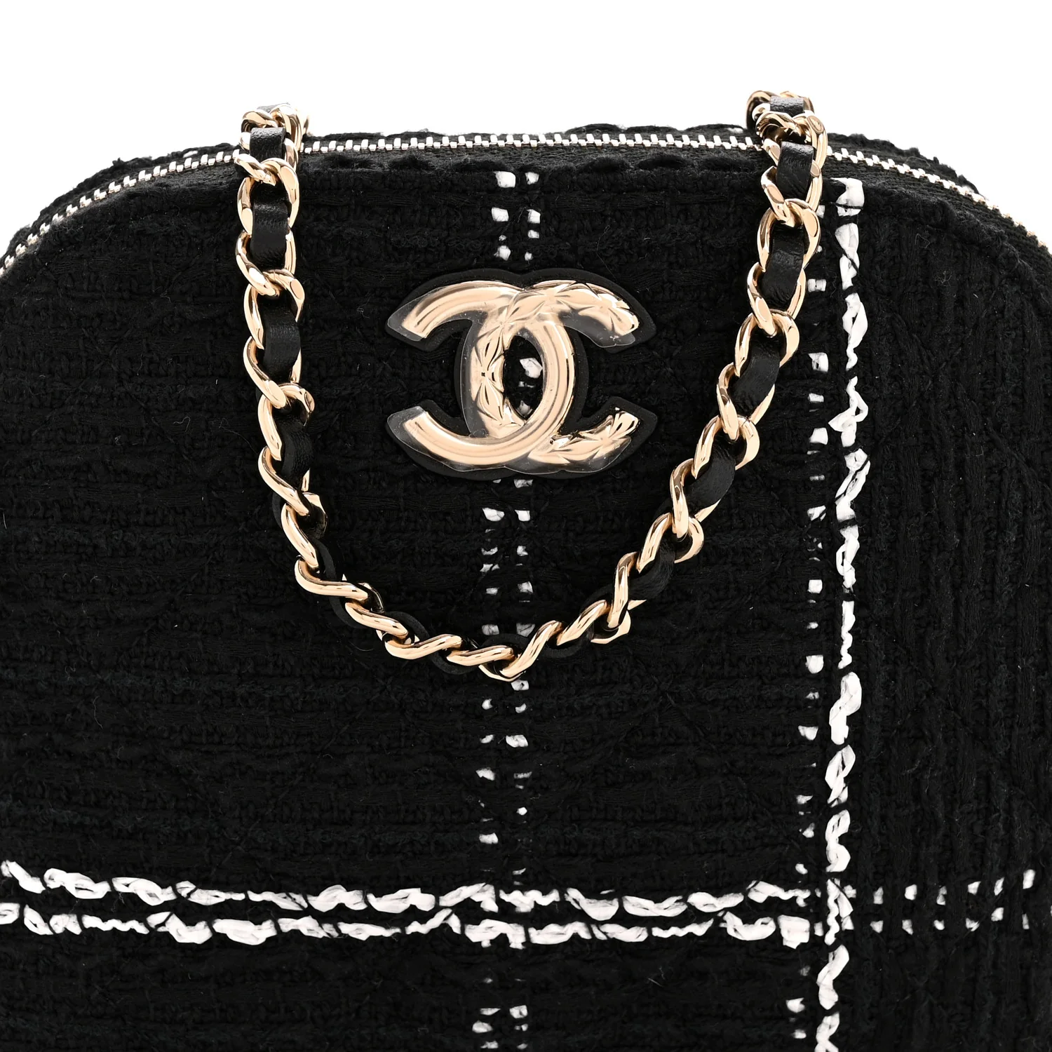 Tweed Quilted Mini Clutch With Chain Black White - Top Club
