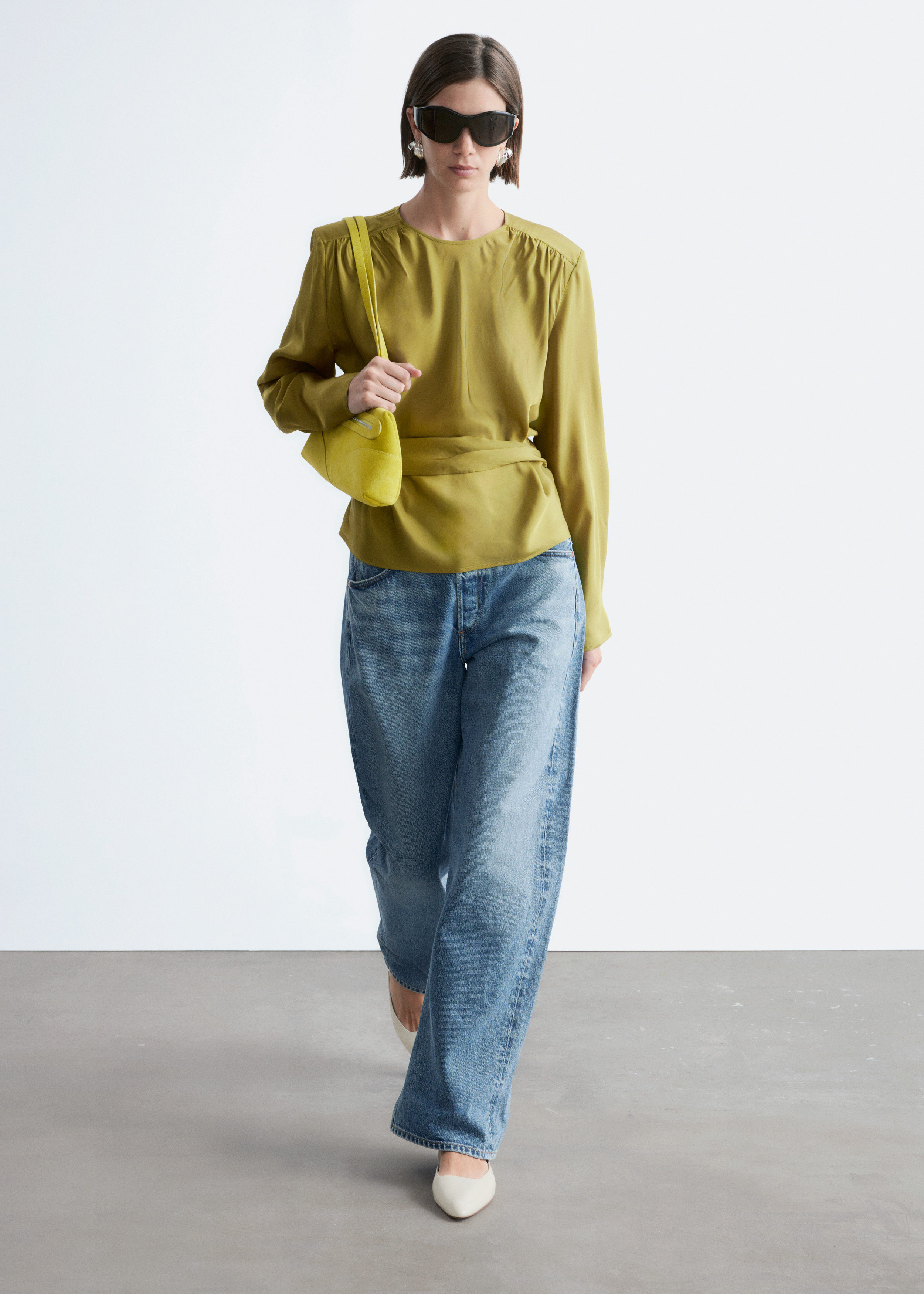 & Other Stories GATHERED TIE-BELT BLOUSE