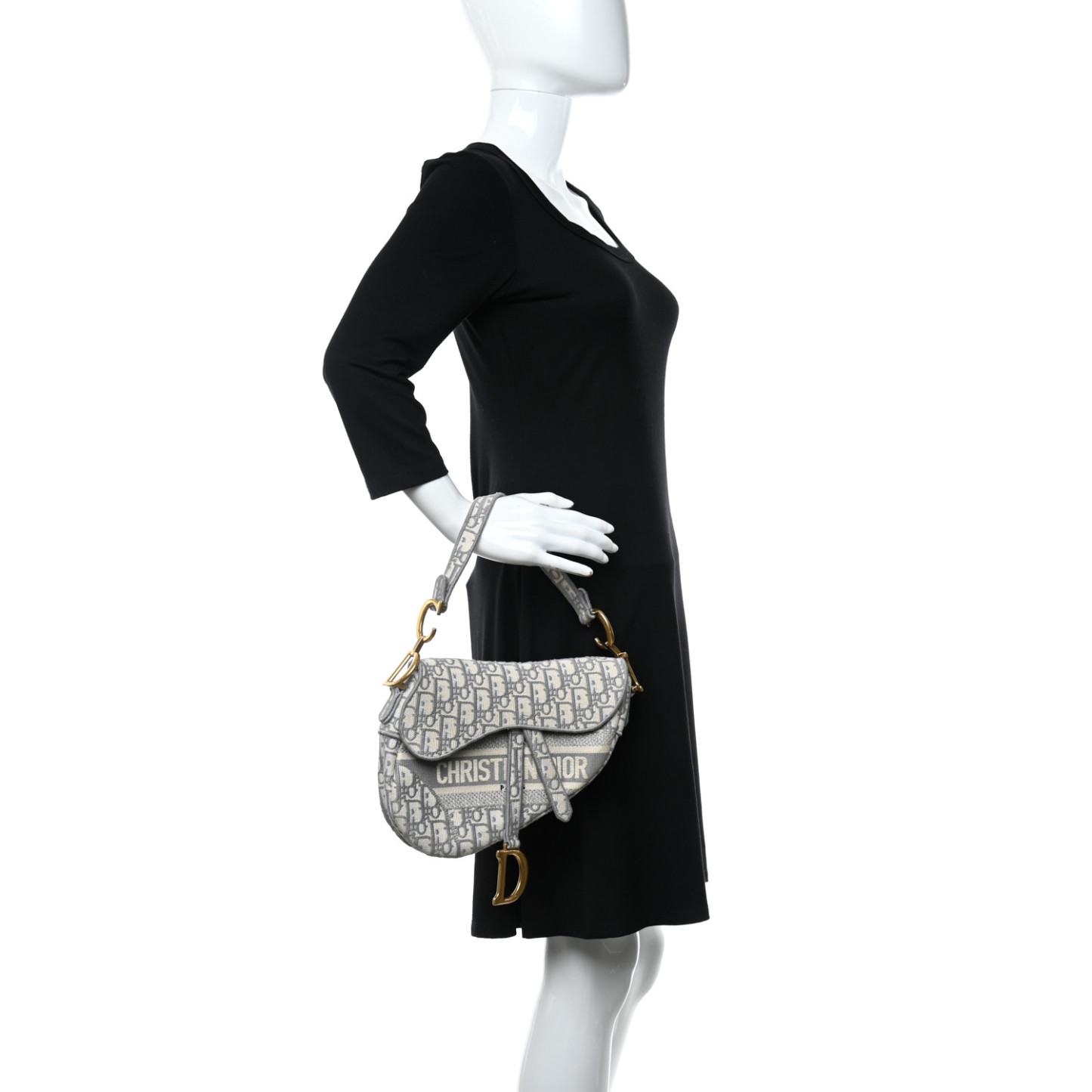 CHRISTIAN D Oblique Embroidered Saddle Bag Gray - Top Club
