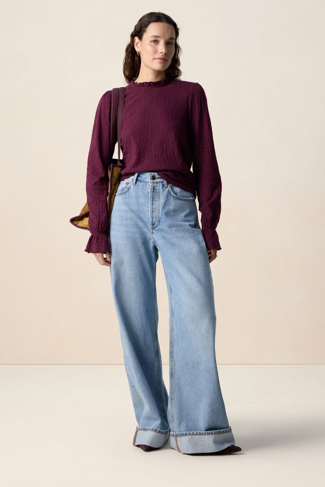 Donkerrood T-shirt met lurex