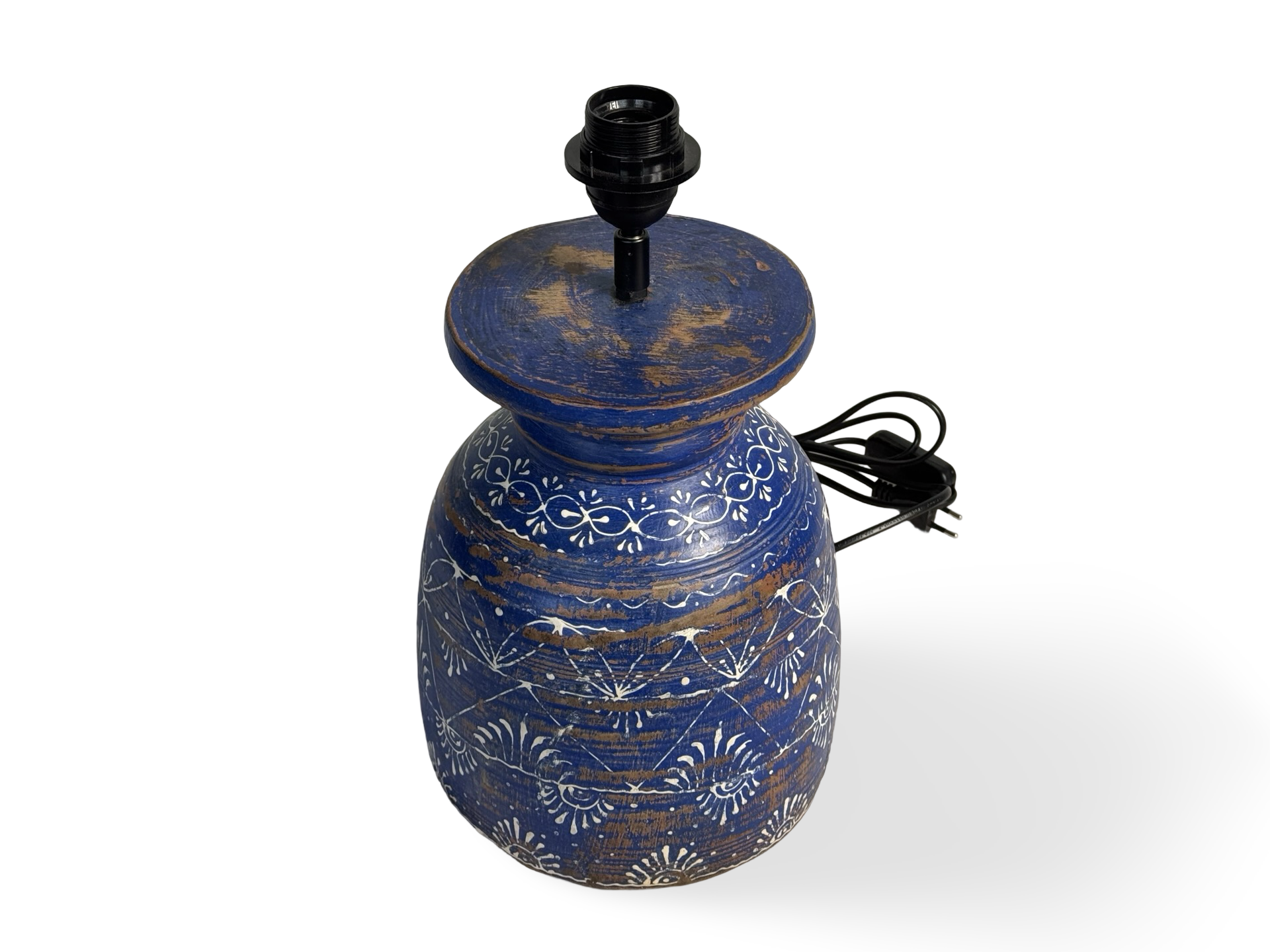 Lampvoet melkpot blauw/wit uniek