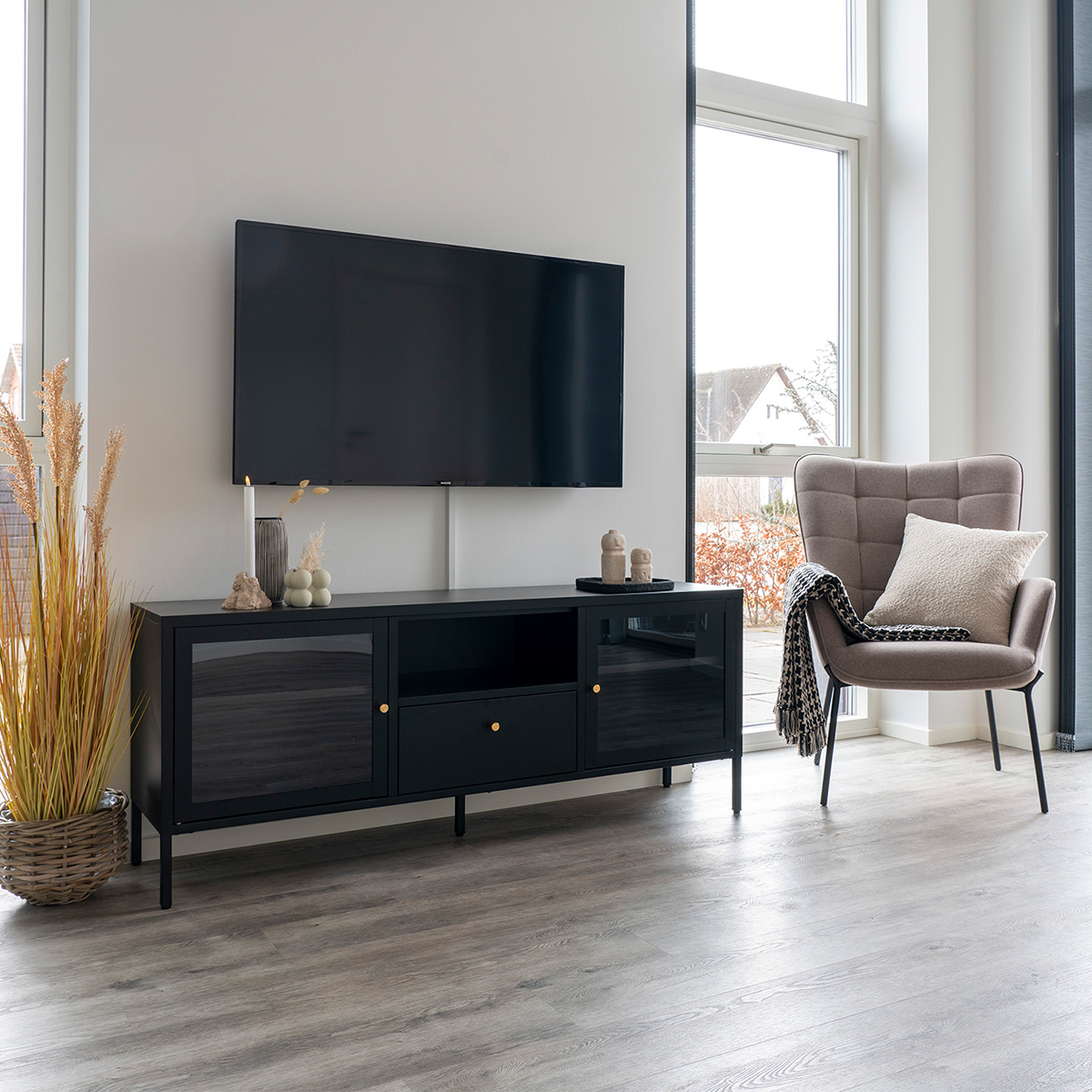 Metalen tv-meubel James - 160 x 35 cm Zwart