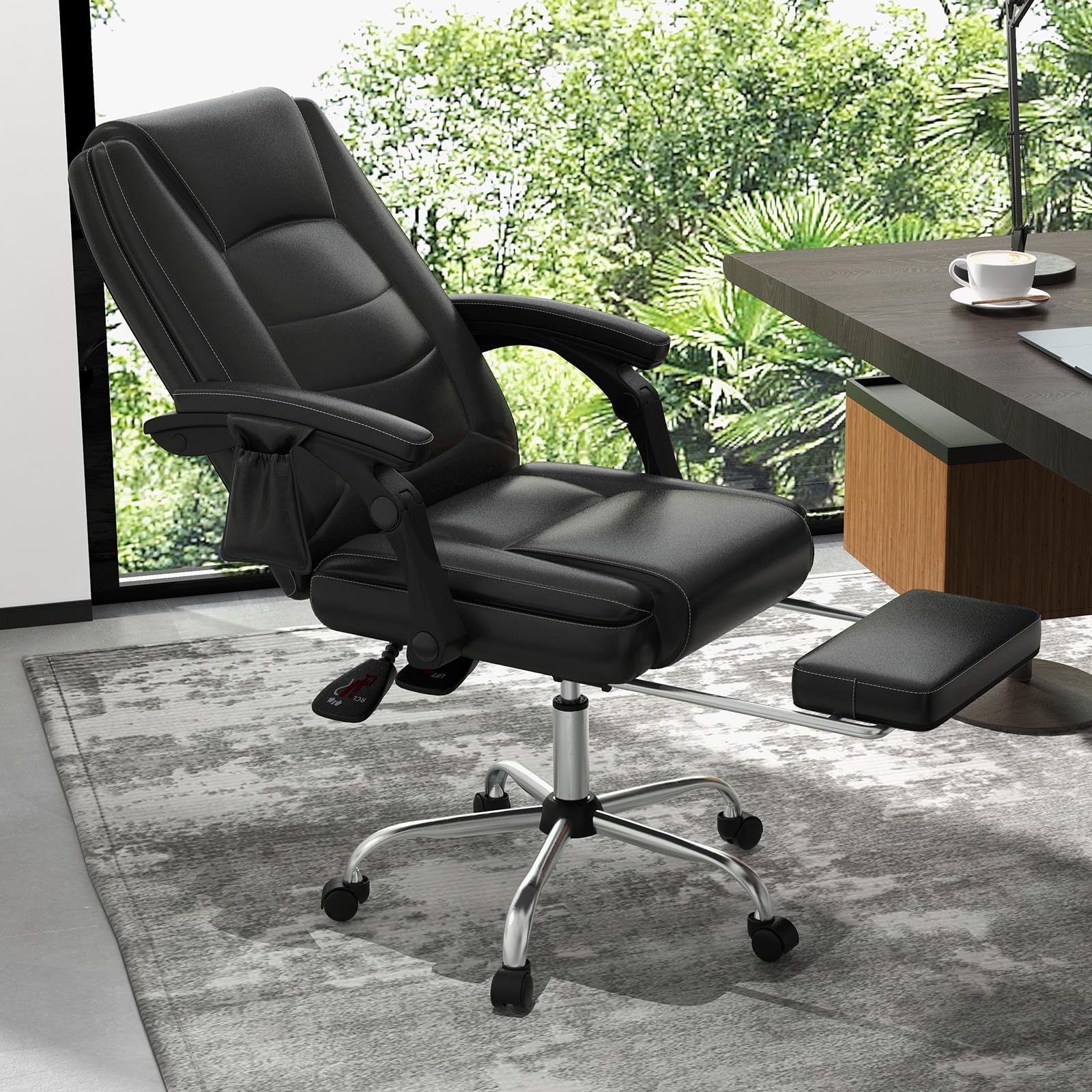 BEFOUNDLOVELY Massage Adjustable Executive Chair - 400 LBS Big and Tall Office Chair with Linkage Armrests