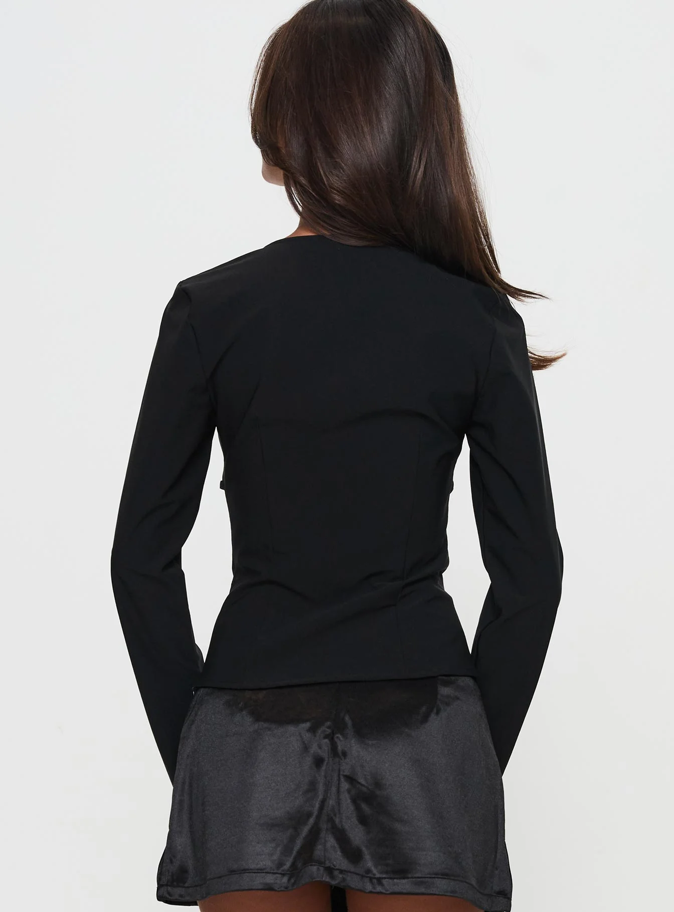Flounce Long Sleeve Top Black