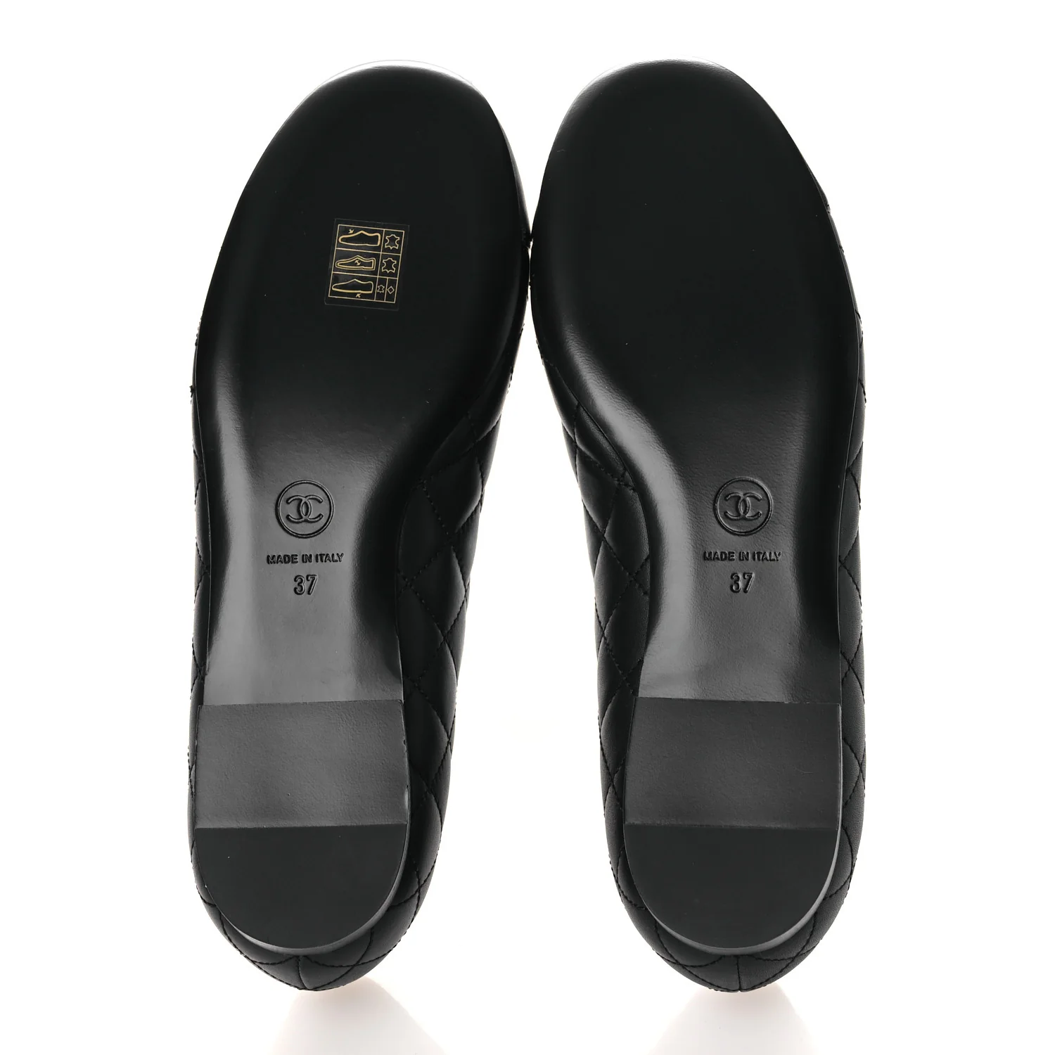 Calfskin Lambskin Quilted CC Cap Toe Ballerina Flats 37 Black - Top Club