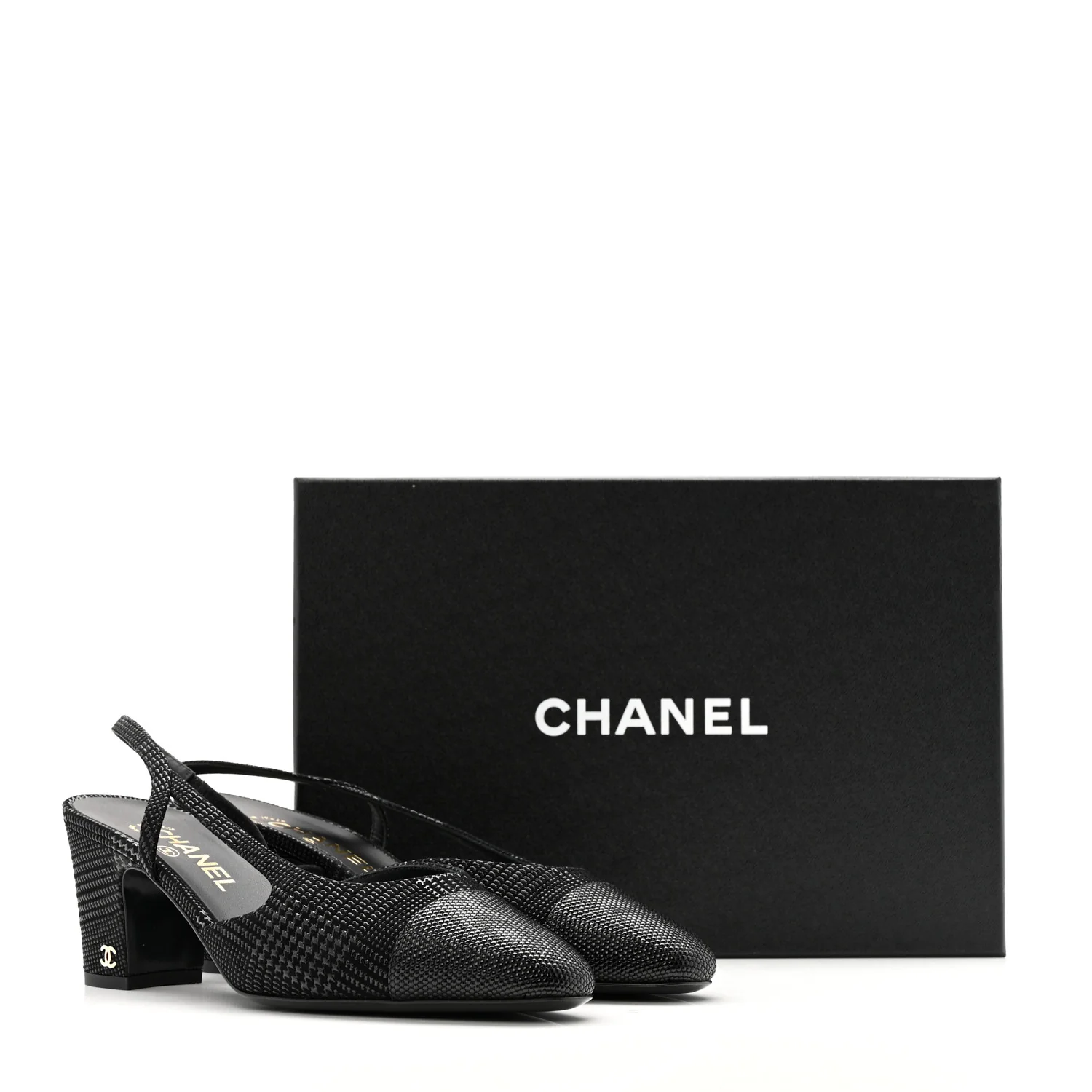 Suede Kidskin Cap Toe CC Slingback Pumps 39 Black - Top Club