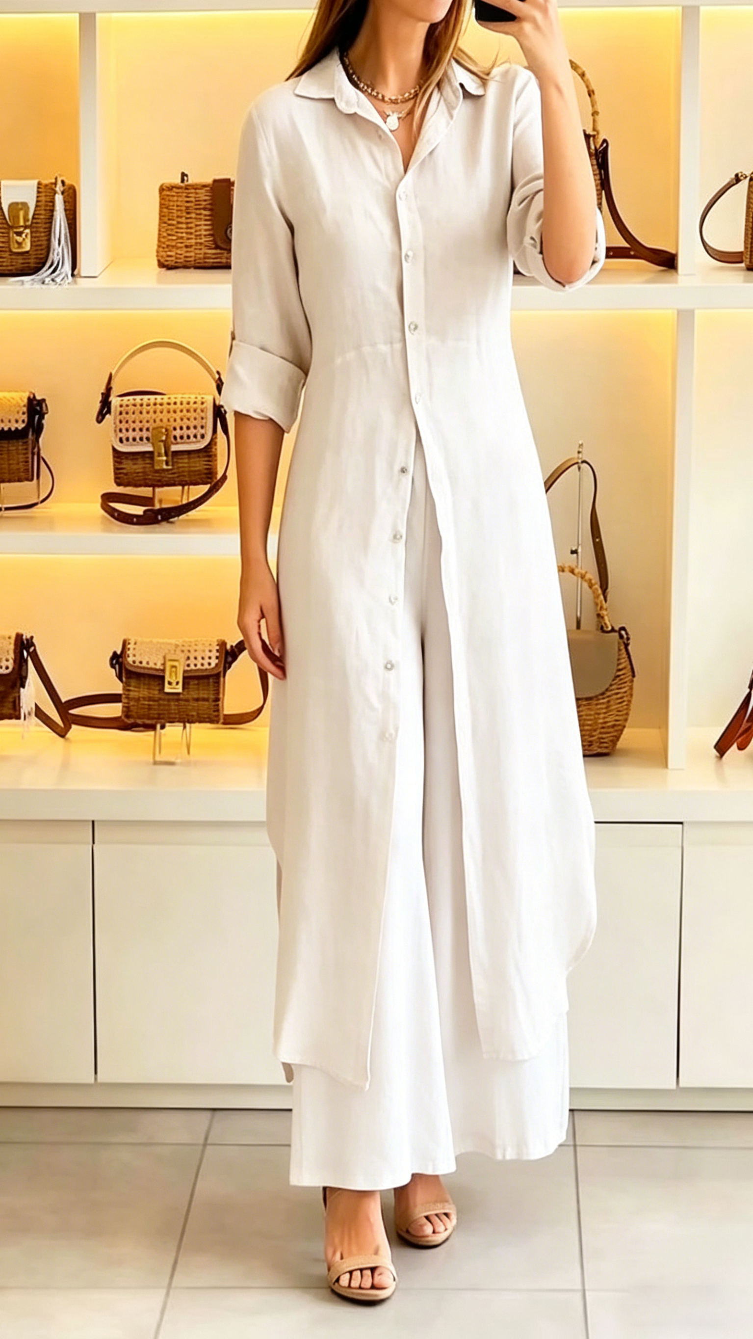 Women's Casual Two-Piece Set: Long Collared Top and Trousers - Nordfashionstorm - Women's Clothing, Fashion for You - Nordfashionstorm.com