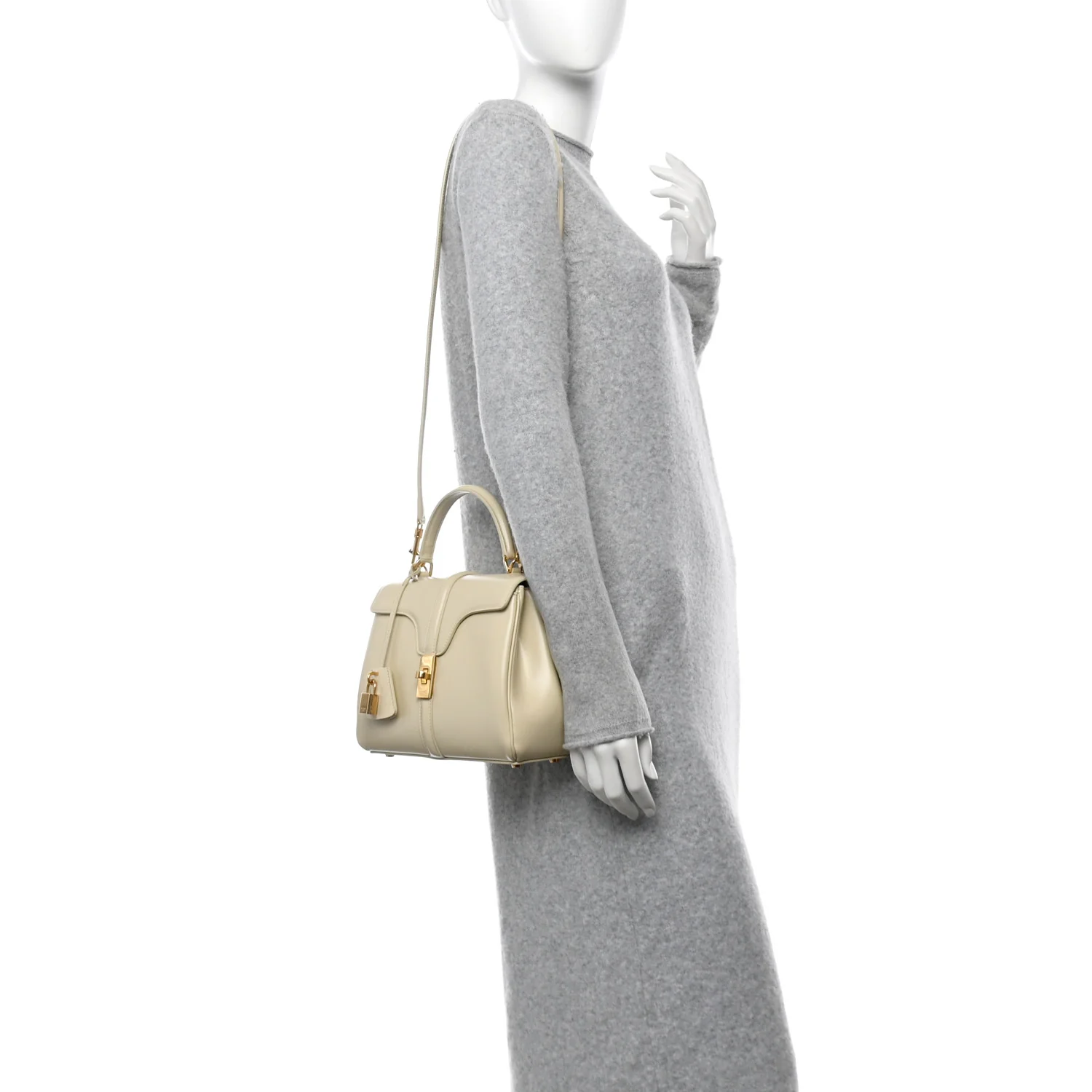 Satinated Calfskin Small 16 Top Handle Bag Beige - Top Club