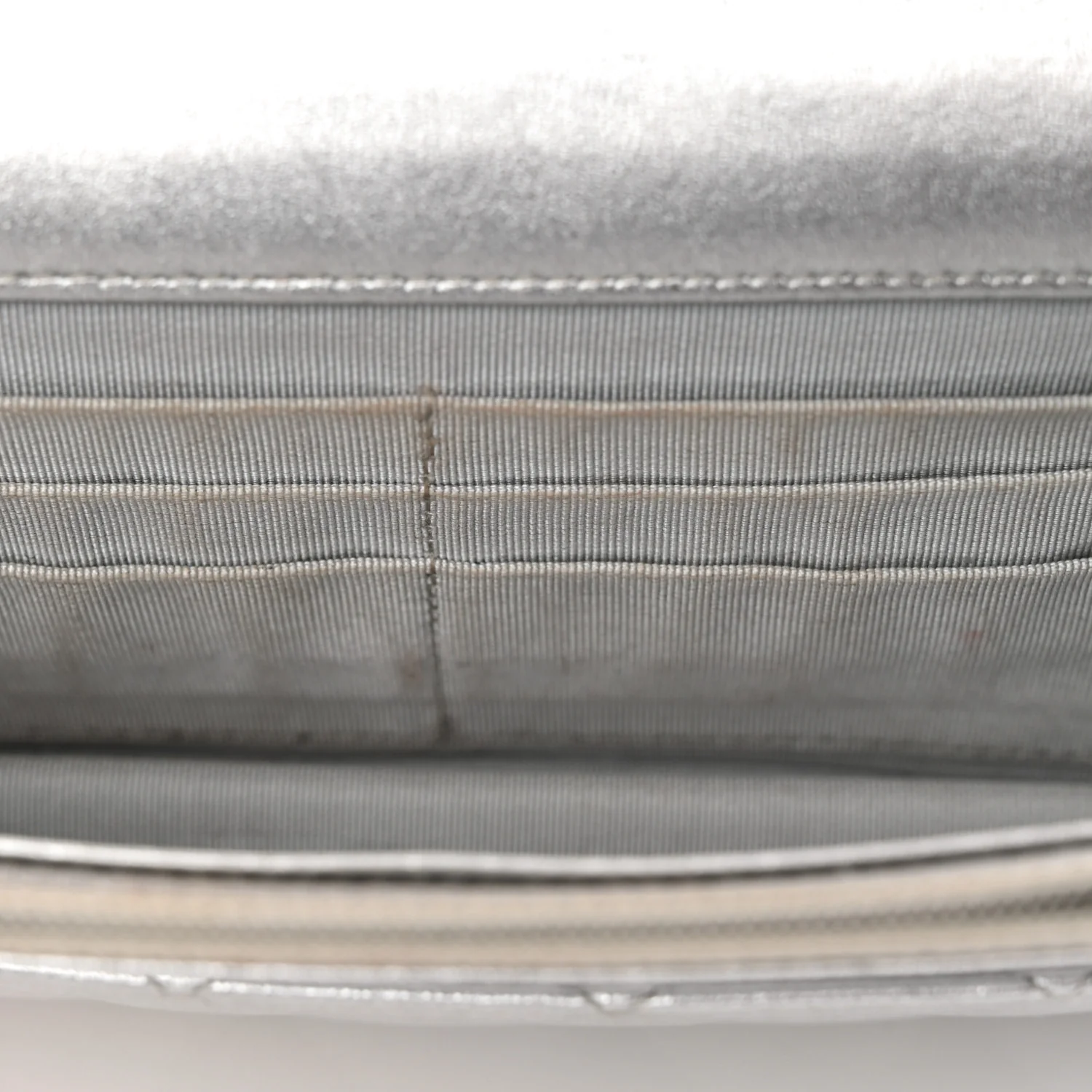 Metallic Lambskin Quilted Wallet On Chain WOC Silver - Top Club