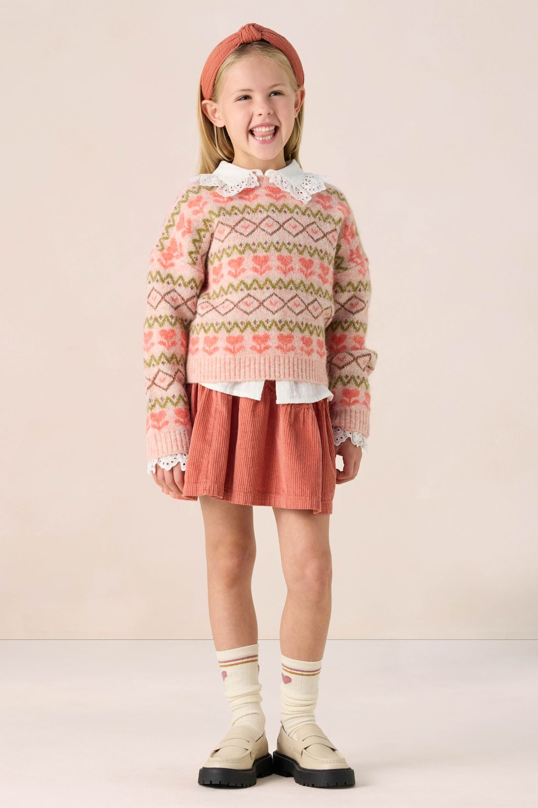 Roze jacquard trui met print