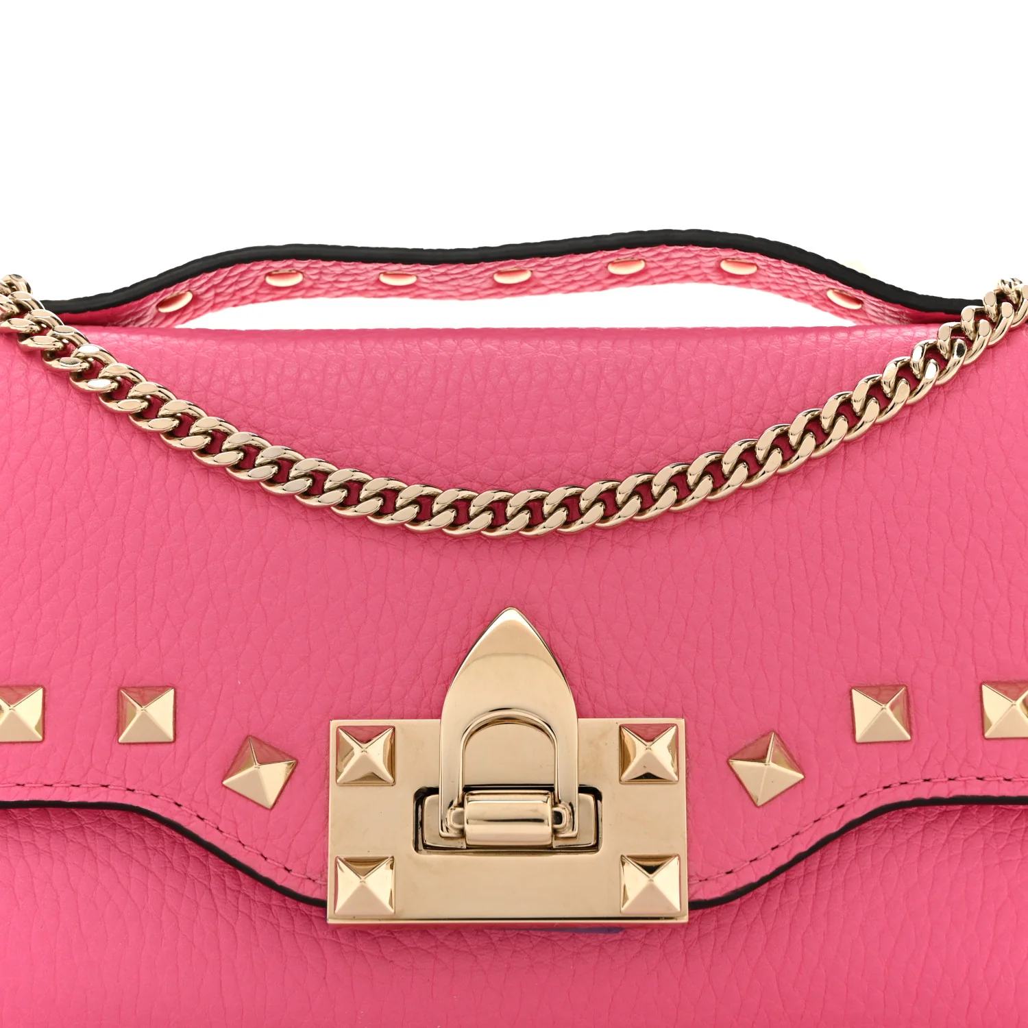Pebbled Calfskin Rockstud Flip Lock Wallet On Chain Feminine Pink - Top Club