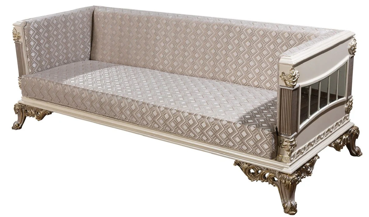 Luxury Baroque Sofa Silver / White / Gray / Gold - Mirrored Baroque Style Living Room Sofa - Luxury Living Room Furniture in Baroque Style - Baroque Furniture - Baroque Furnishings