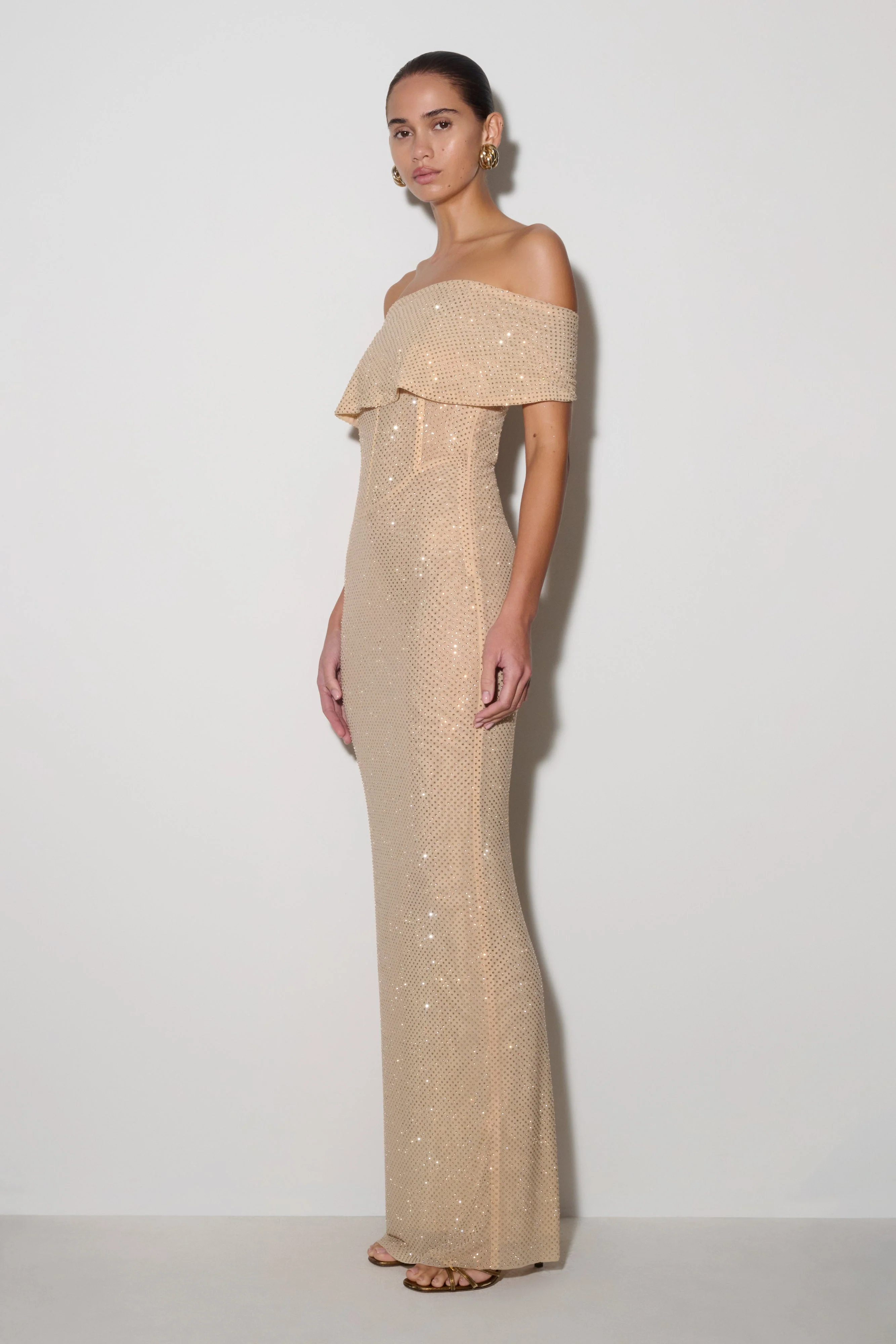 Phi Multi-Wear Cowl Diamante Maxi Dress - Gold