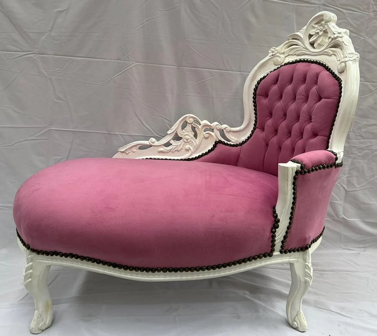Baroque children's chaise longue pink / white - handmade solid wood chaise longue with elegant velvet fabric - children's furniture in the baroque style - baroque children's room furniture