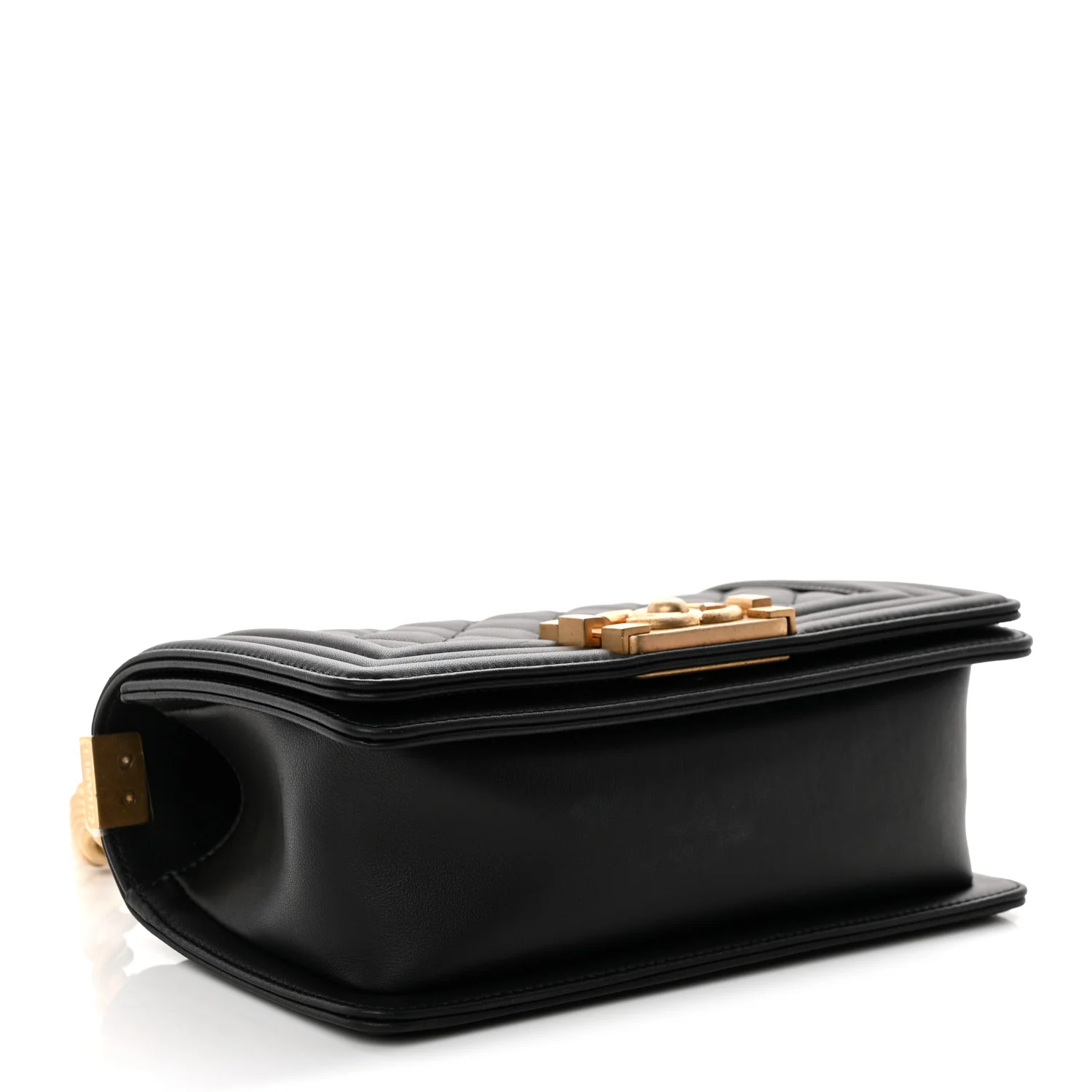 Calfskin Quilted Small Boy Flap Black - Top Club
