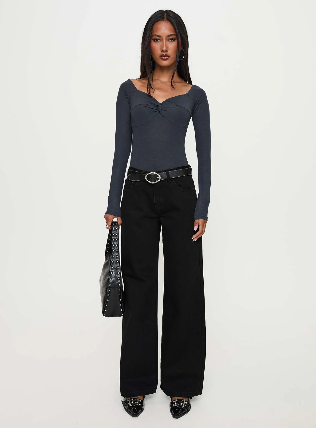Colemane Mid Rise Wide Leg Jeans Black