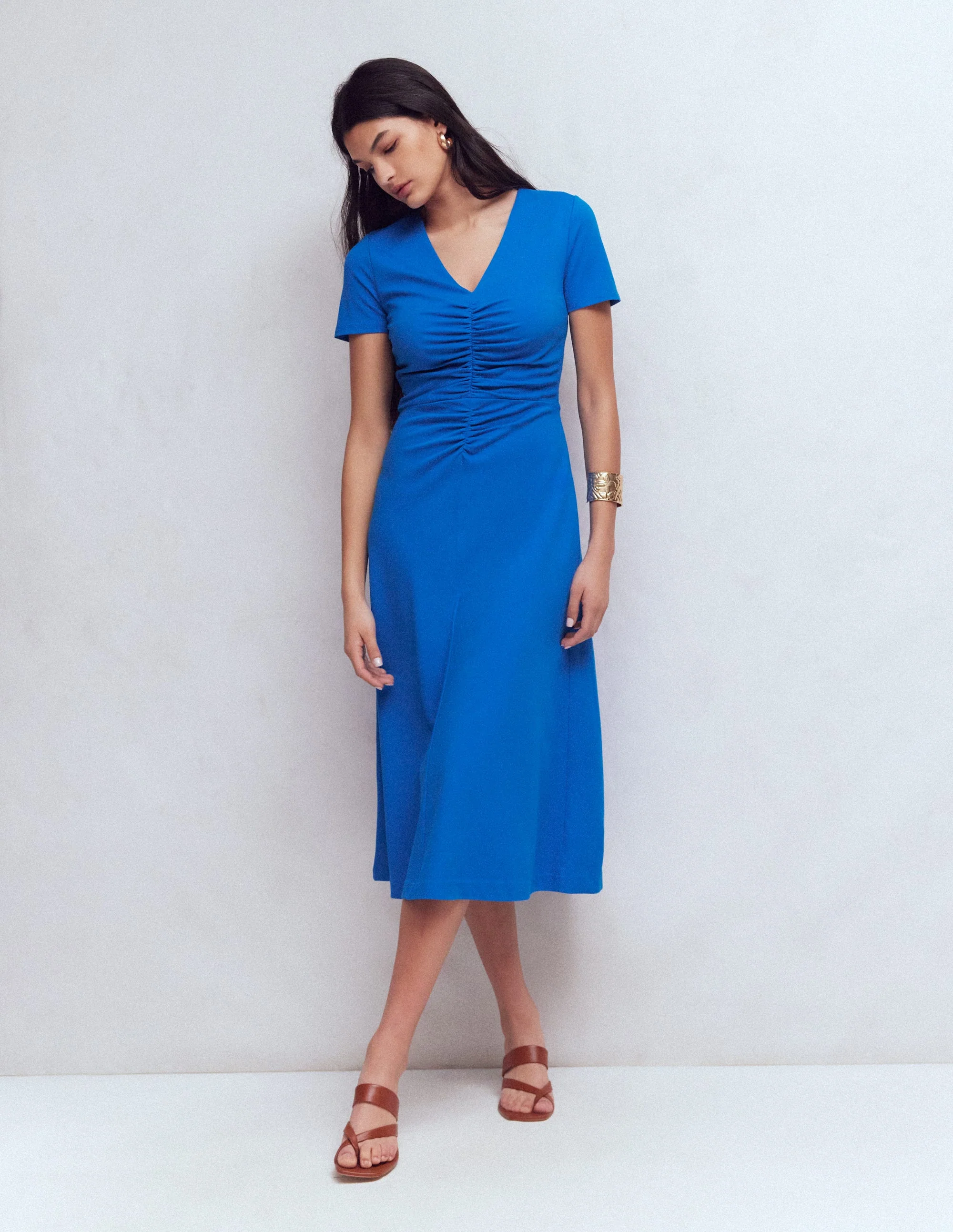 Una Ponte-Kleid mit Raffung vorn-Blau