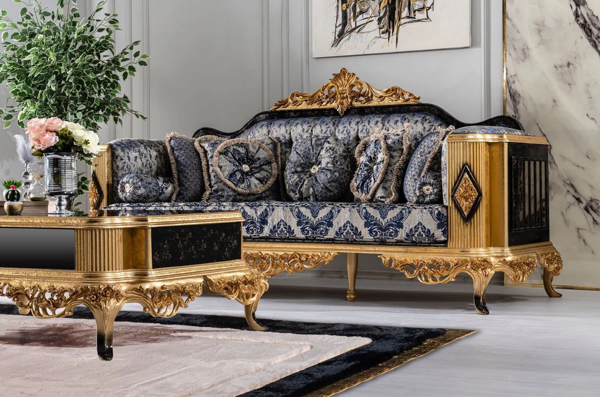 Luxury baroque coffee table black / gold - solid wood living room table in baroque style - baroque style living room furniture - baroque furniture - baroque furnishings - luxury furniture in baroque style