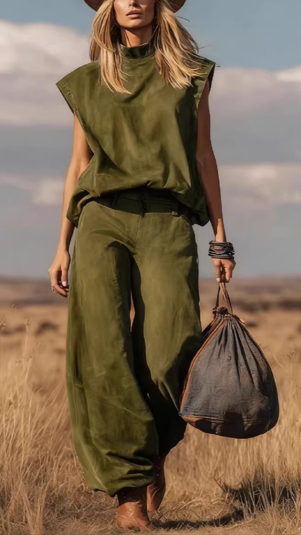Women's Western-Style Sleeveless Suede Set — Wide-Leg with Tapered Hem - Nordfashionstorm - Women's Clothing, Fashion for You - Nordfashionstorm.com