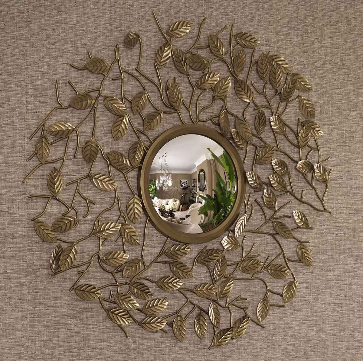 Luxury mirror vintage brass color Ø 130 cm - Round convex wall mirror - Luxury furniture - Luxury collection