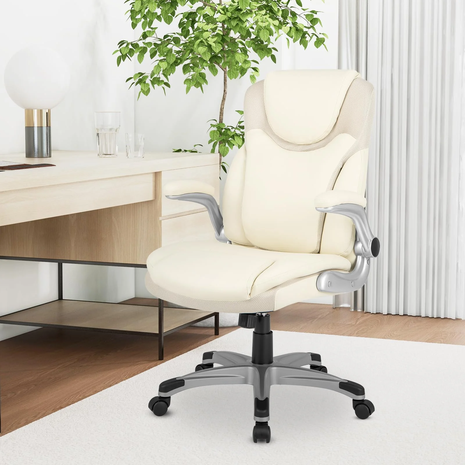 BEFOUNDLOVELY Executive Office Chair, PU Leather Ergonomic Desk Chair with Flip-up Armrests and Height Adjustable