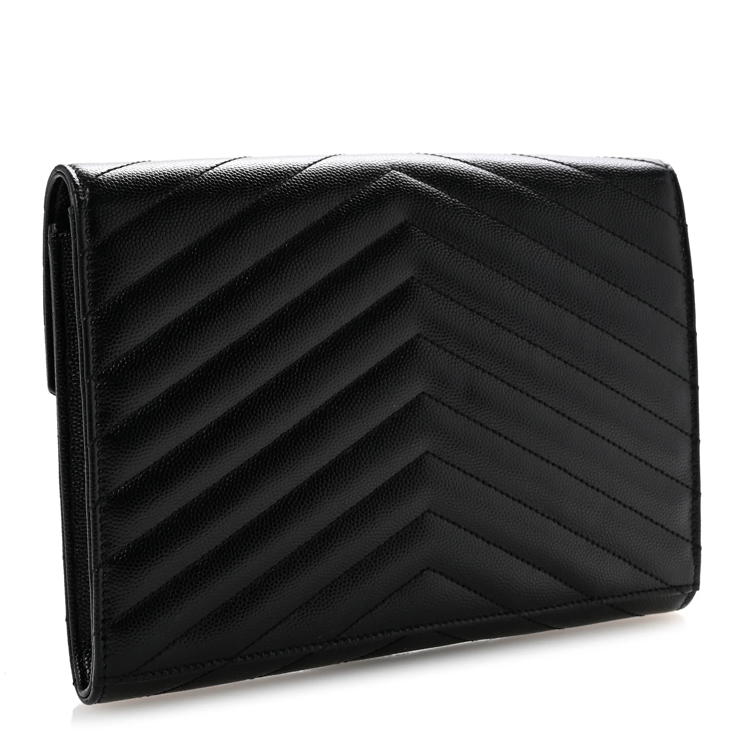 Grain De Poudre Matelasse Chevron Monogram Envelope Clutch Black - Top Club