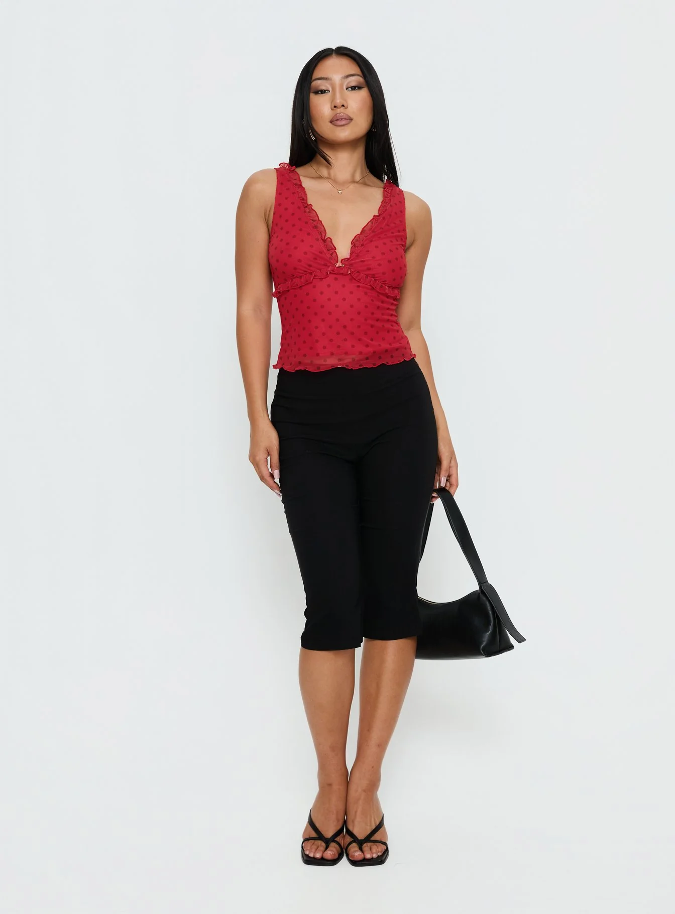 Azira Frill Detail Top Red Polka