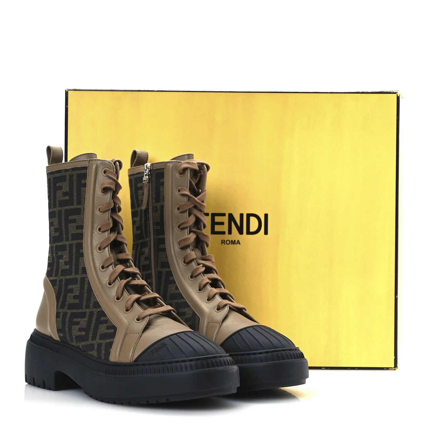 Fabric Jacquard Vitello FF Domino 50mm Biker Boots 41 Tobacco Black Sand - Top Club
