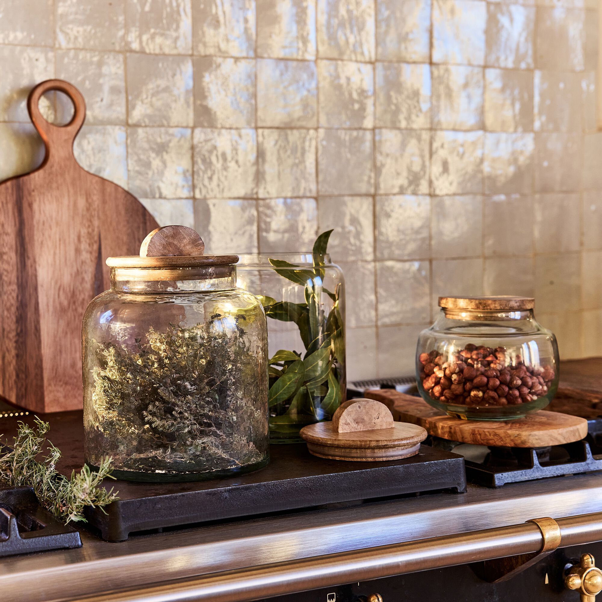 BLOCA - Bocal en verre avec couvercle en manguier 3L - transparent