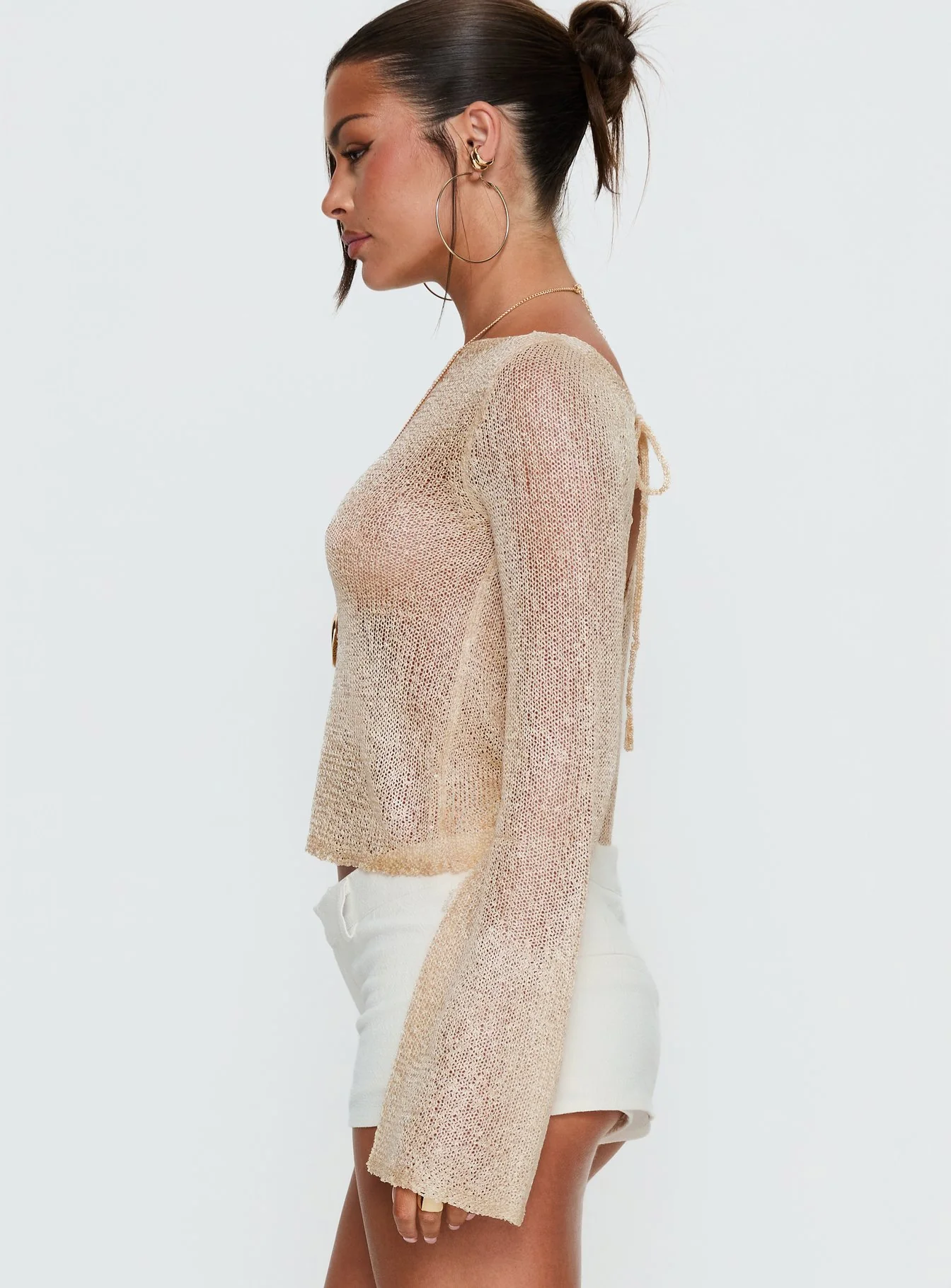 Evanne Long Sleeve Knit Top Champagne