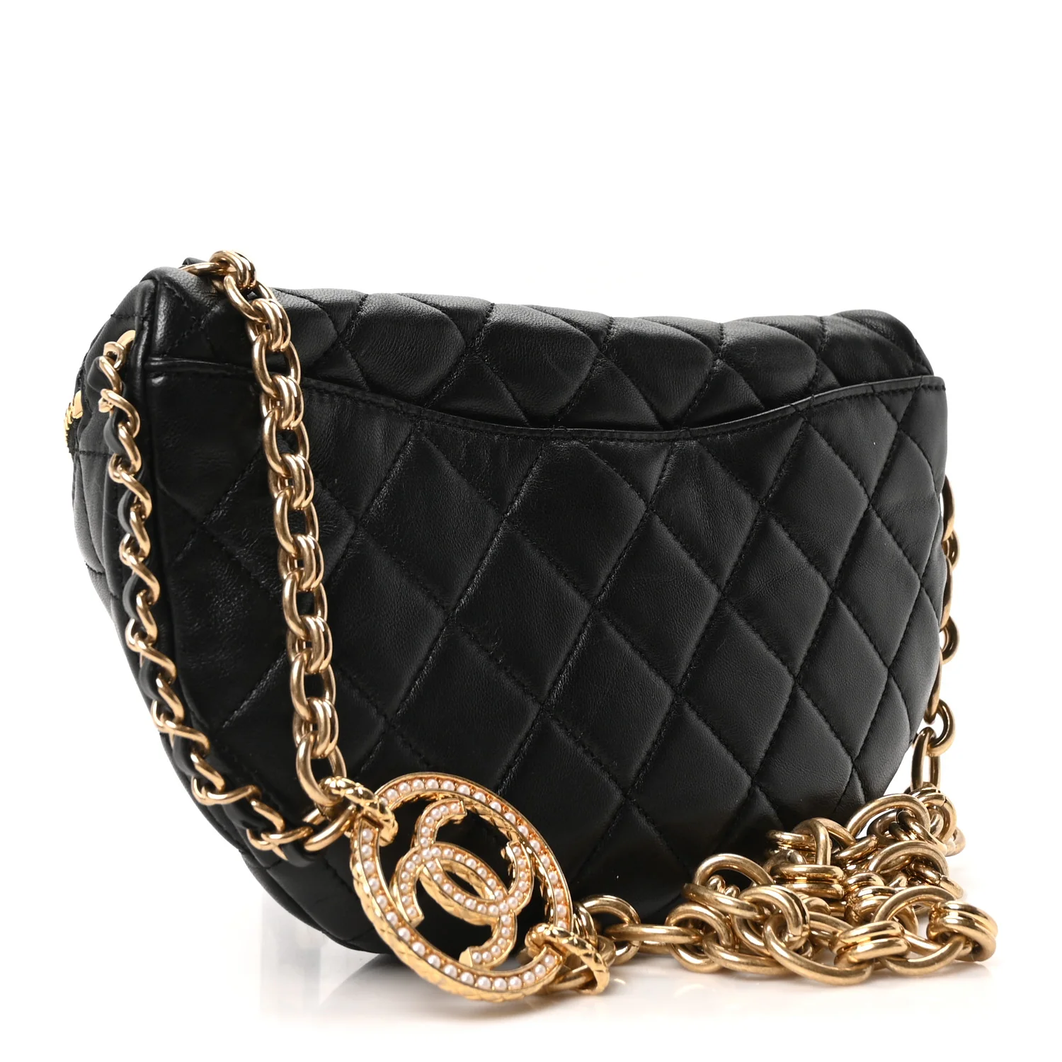 Lambskin Pearl Quilted CC Belt Bag Black - Top Club