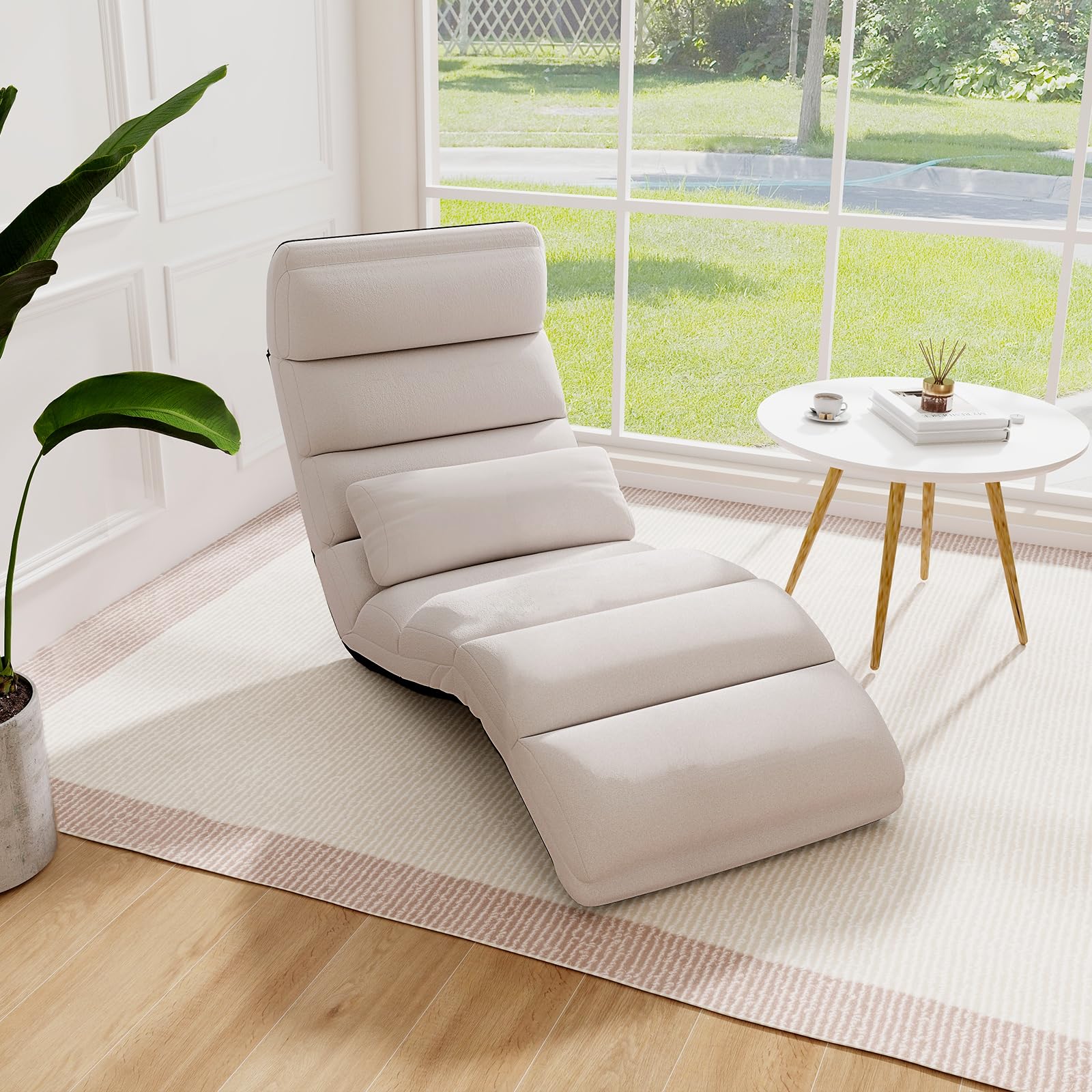 BEFOUNDLOVELY Floor Chairs for Adults, Adjustable 5-Position Floor Lounger with Thick Padded & Pillow