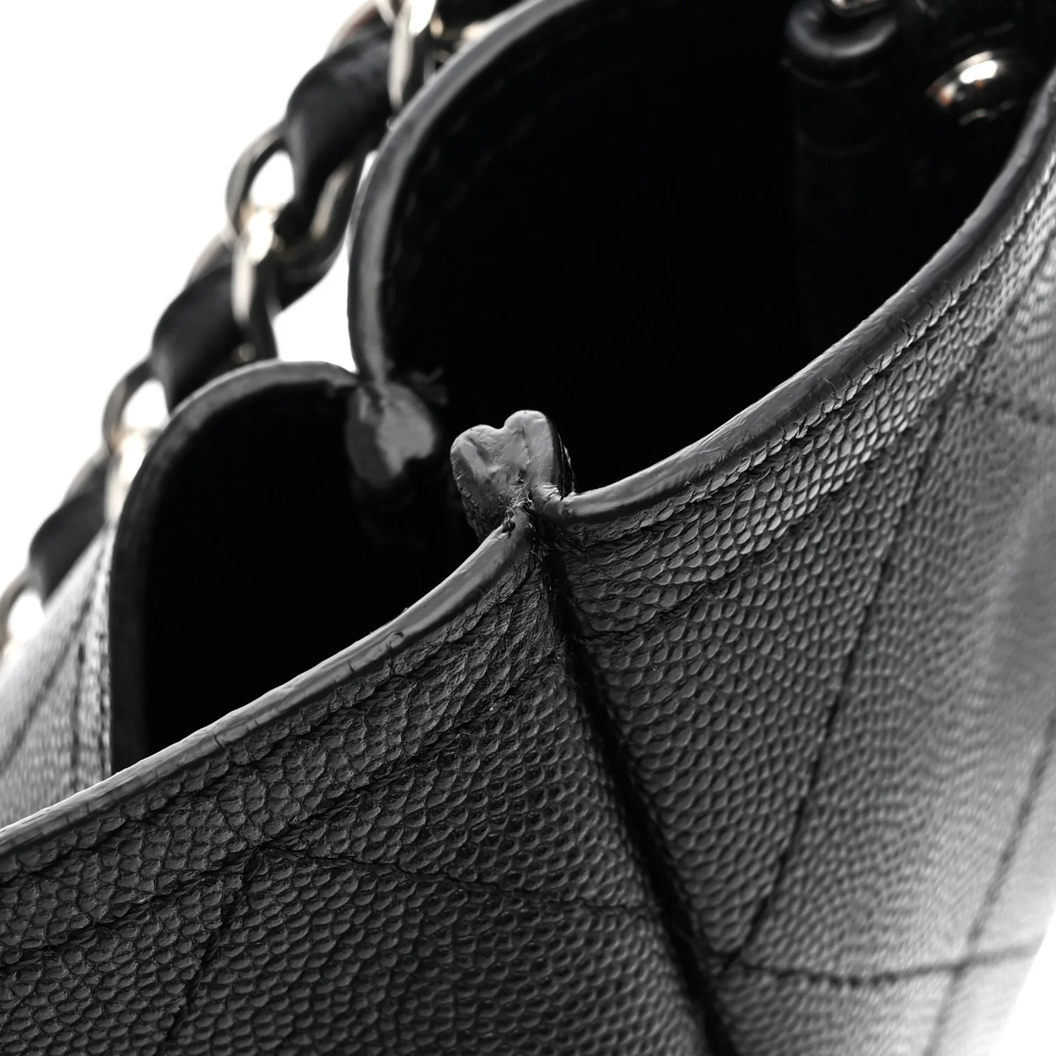 Caviar Stitched Large Lady Coco Shopping Tote Black - Top Club