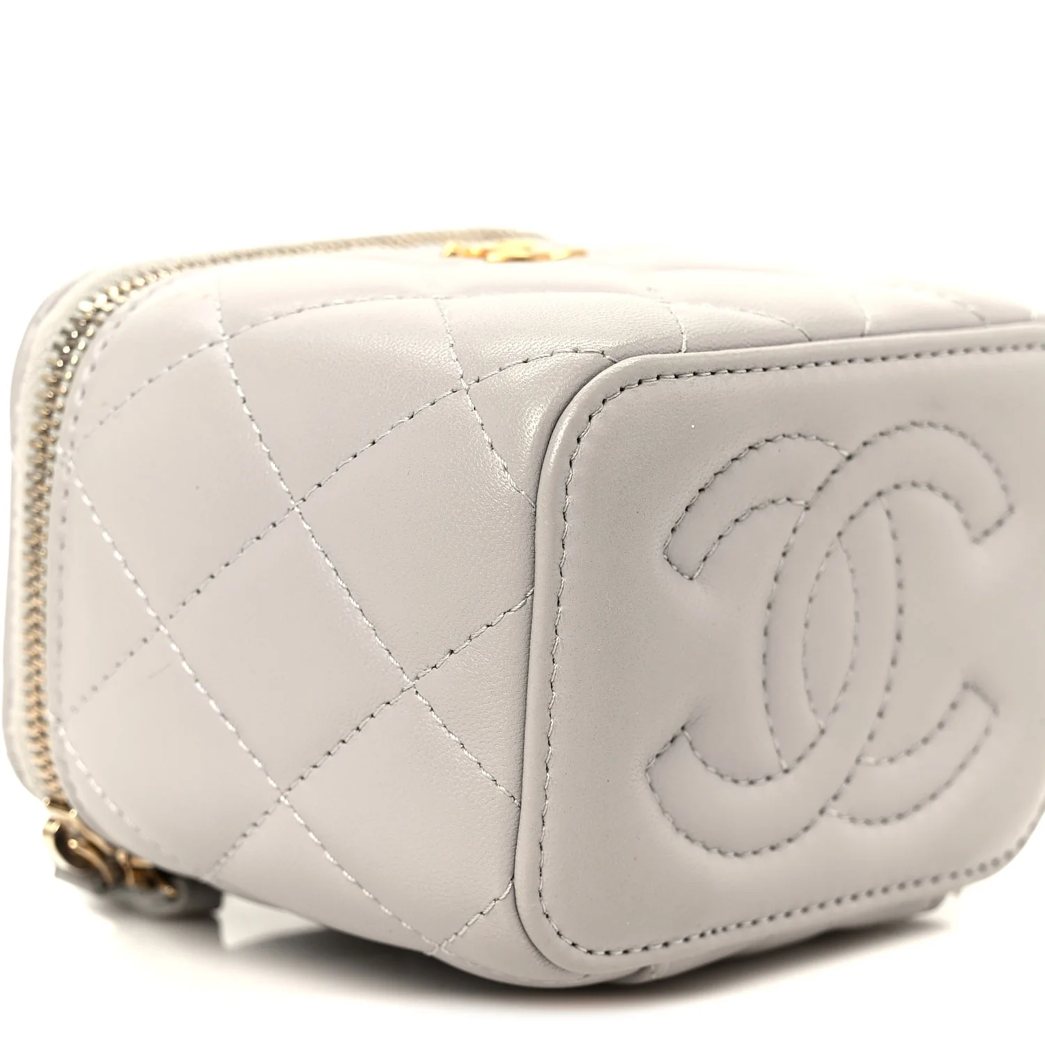 Lambskin Quilted Pearl Crush Mini Vanity Case With Chain Grey - Top Club