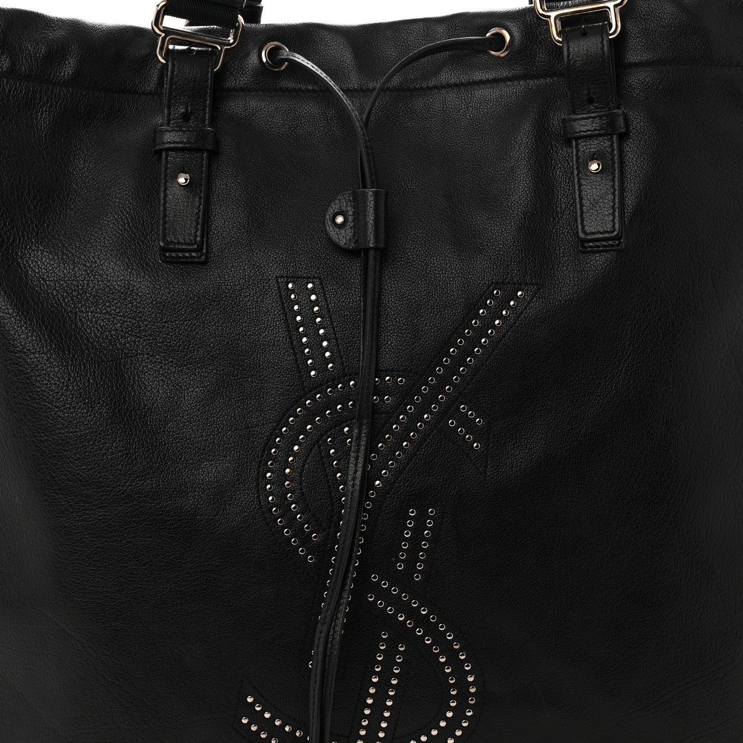 Calfskin Studded Drawstring Tote Black - Top Club