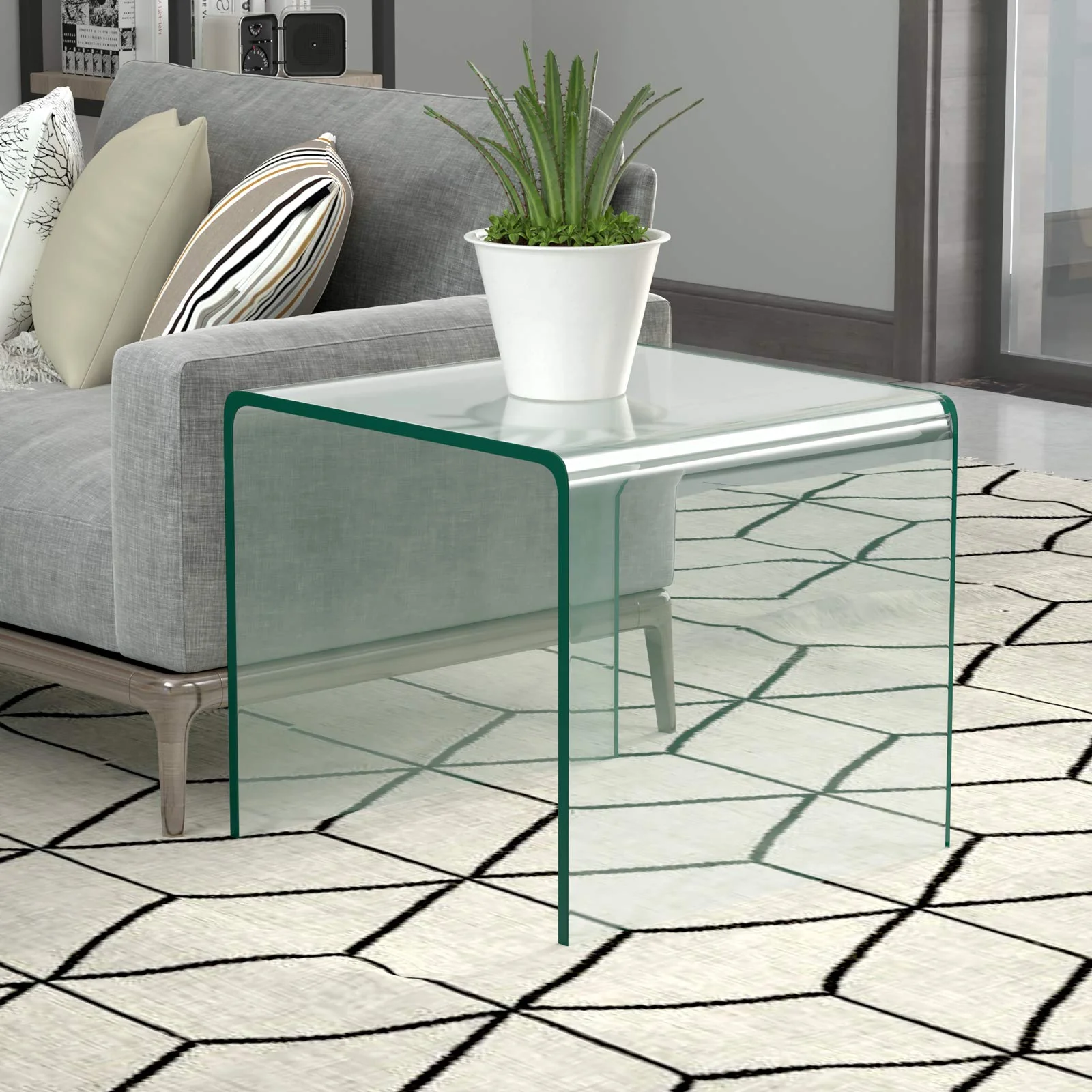BEFOUNDLOVELY Transparent Glass End Tables Compact Sofa Bed Side Table