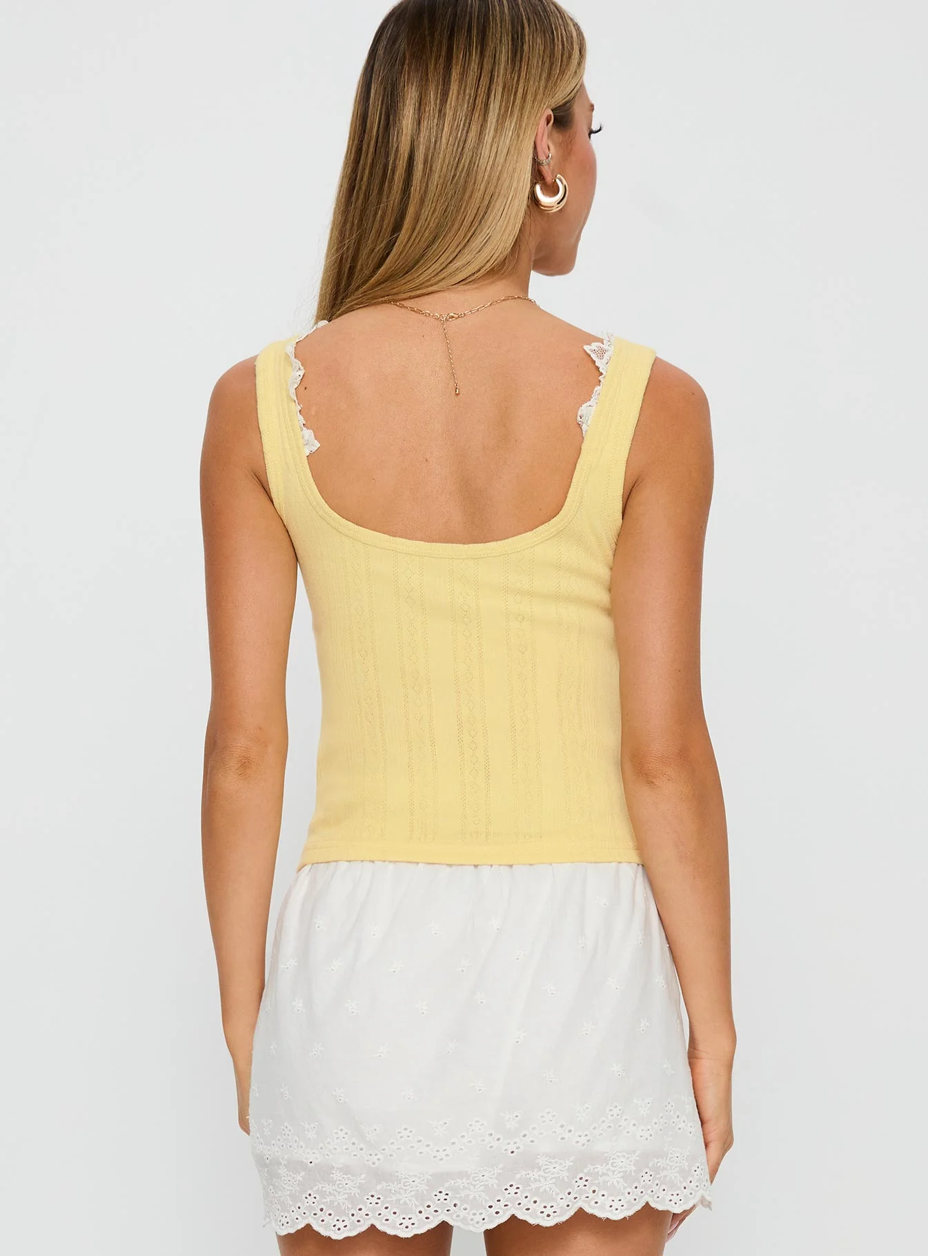 Sole Purpose Lace Trim Top Yellow