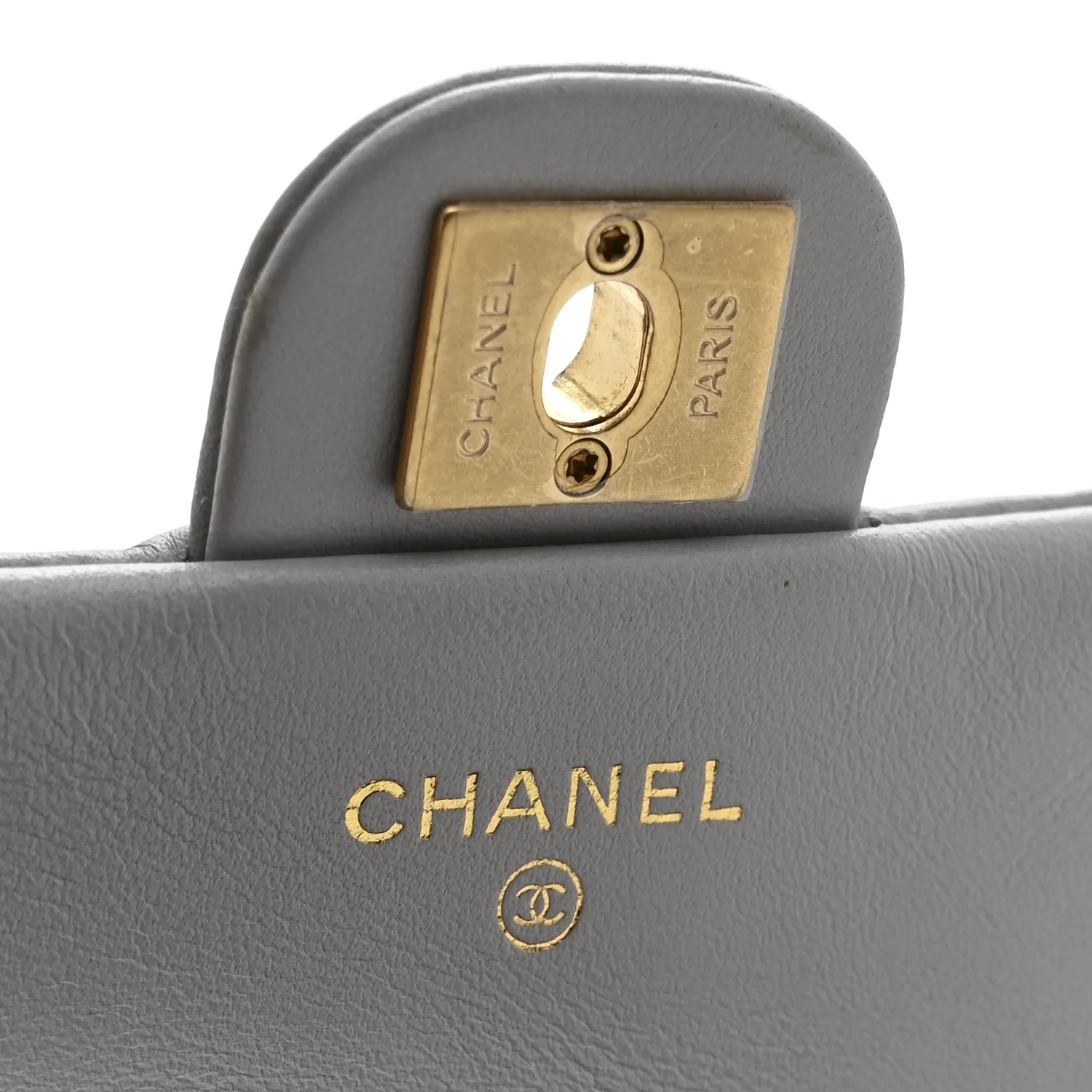 Calfskin Quilted Lady Handle Flap Card Holder With Chain Grey - Top Club