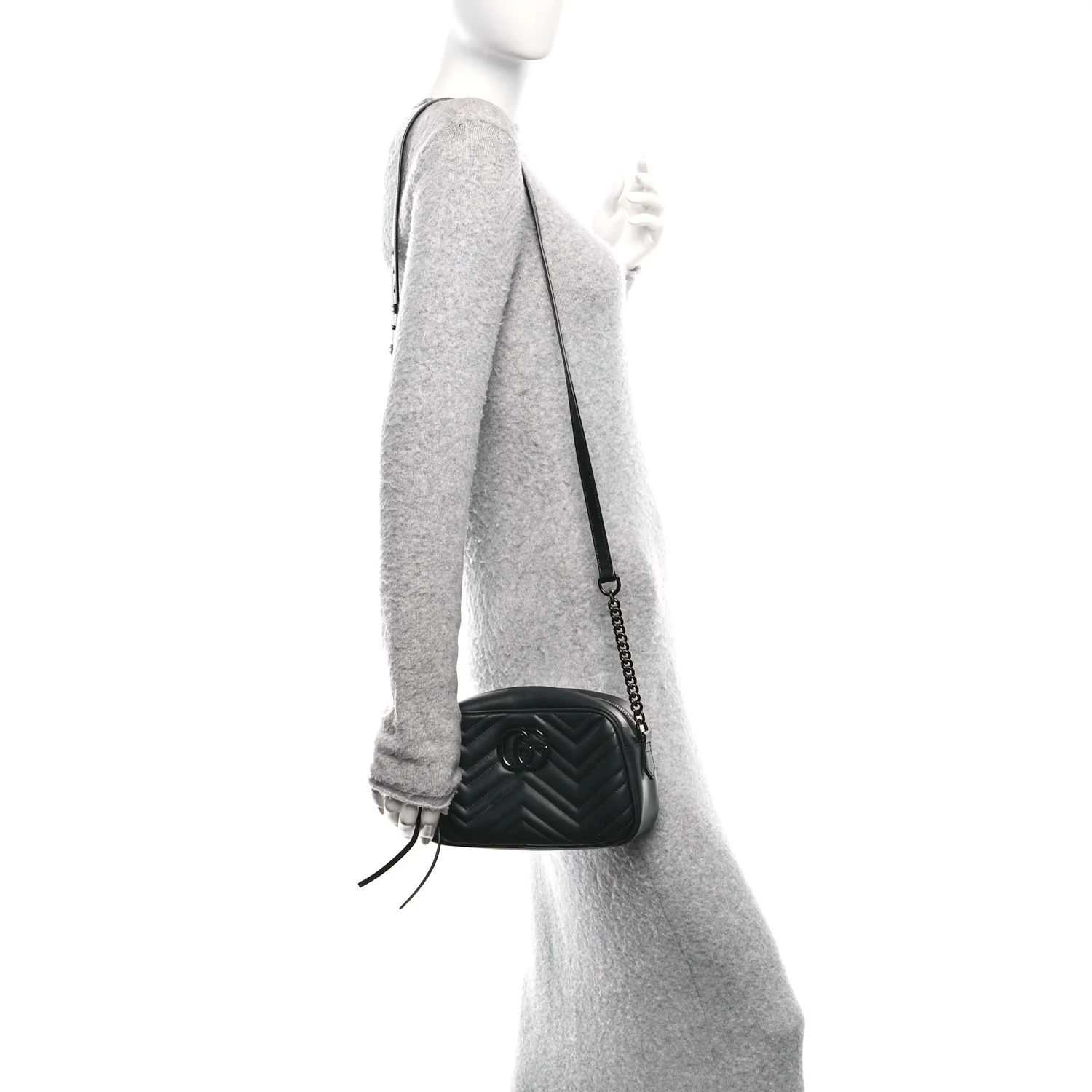 Calfskin Matelasse Monochrome Small GG Marmont Chain Shoulder Bag Black