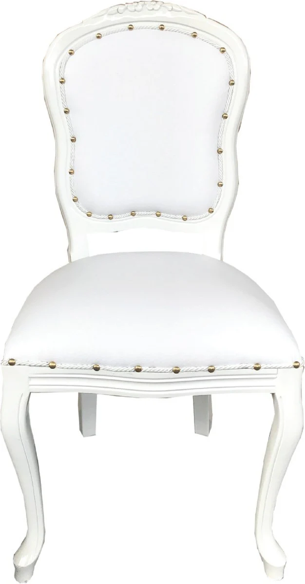 Luxury Baroque dining room set white / white 55 x 54 x H. 103 cm - 4 handmade dining chairs with faux leather - Baroque dining room furniture