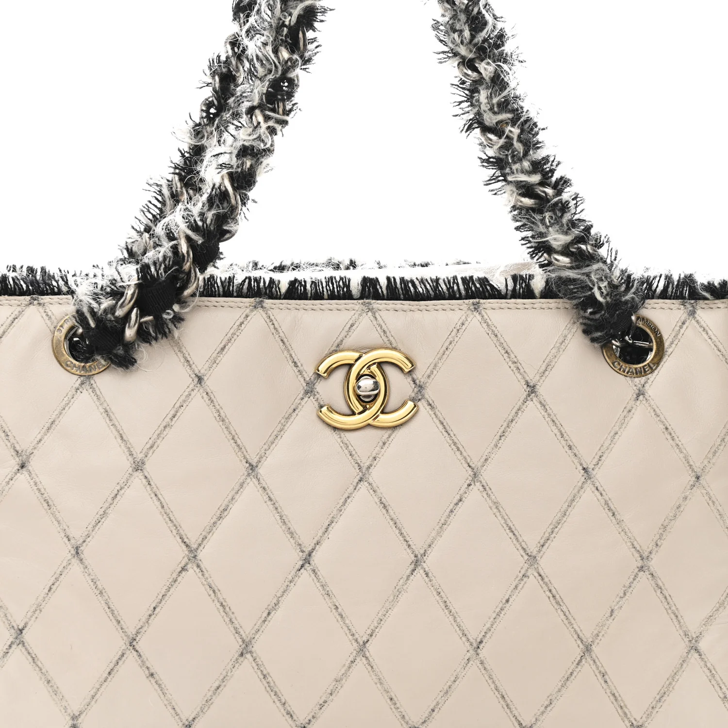Tweed Calfskin Tweedy Shopping Tote Beige - Top Club