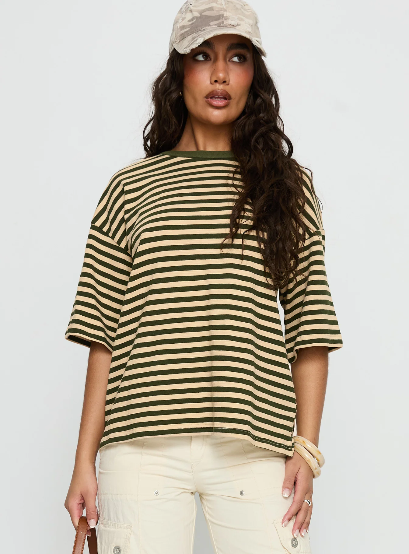 Settle Down Short Sleeve Top Green / Cream Stripe